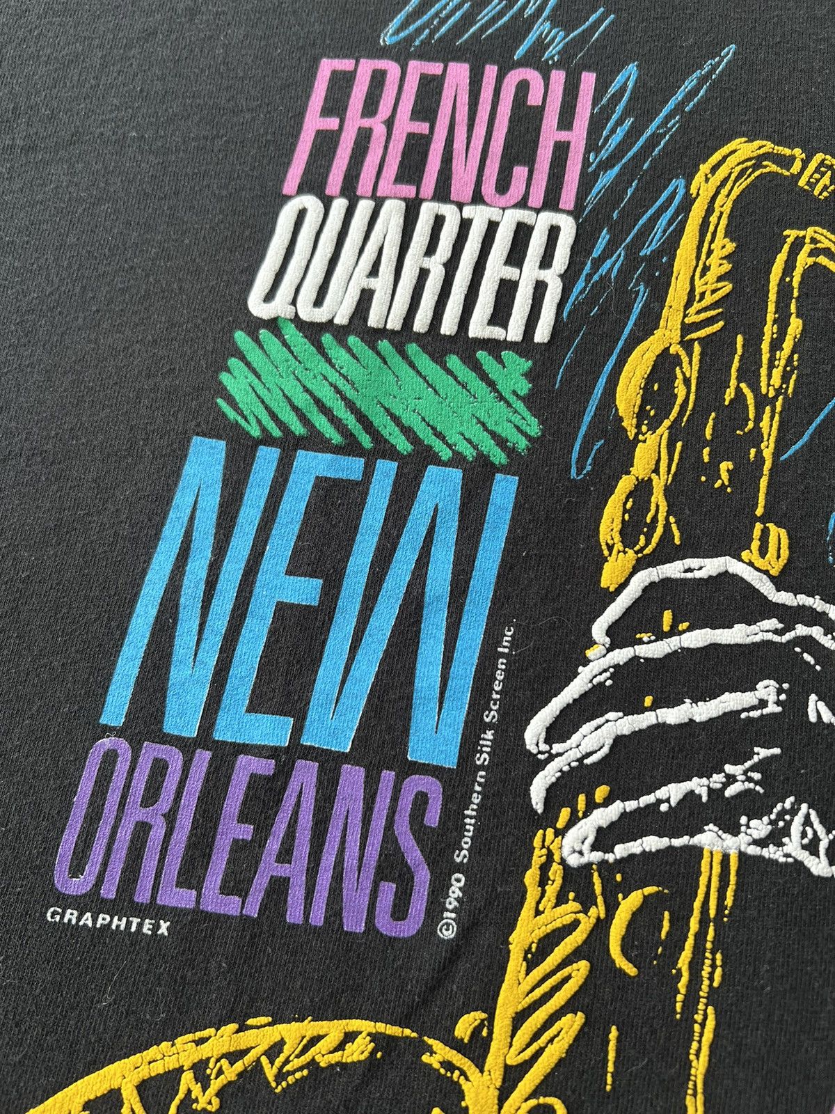 Vintage Vintage 1990 New Orleans French Quarter Jazz Black T-shirt Size US XL / EU 56 / 4 - 5 Thumbnail