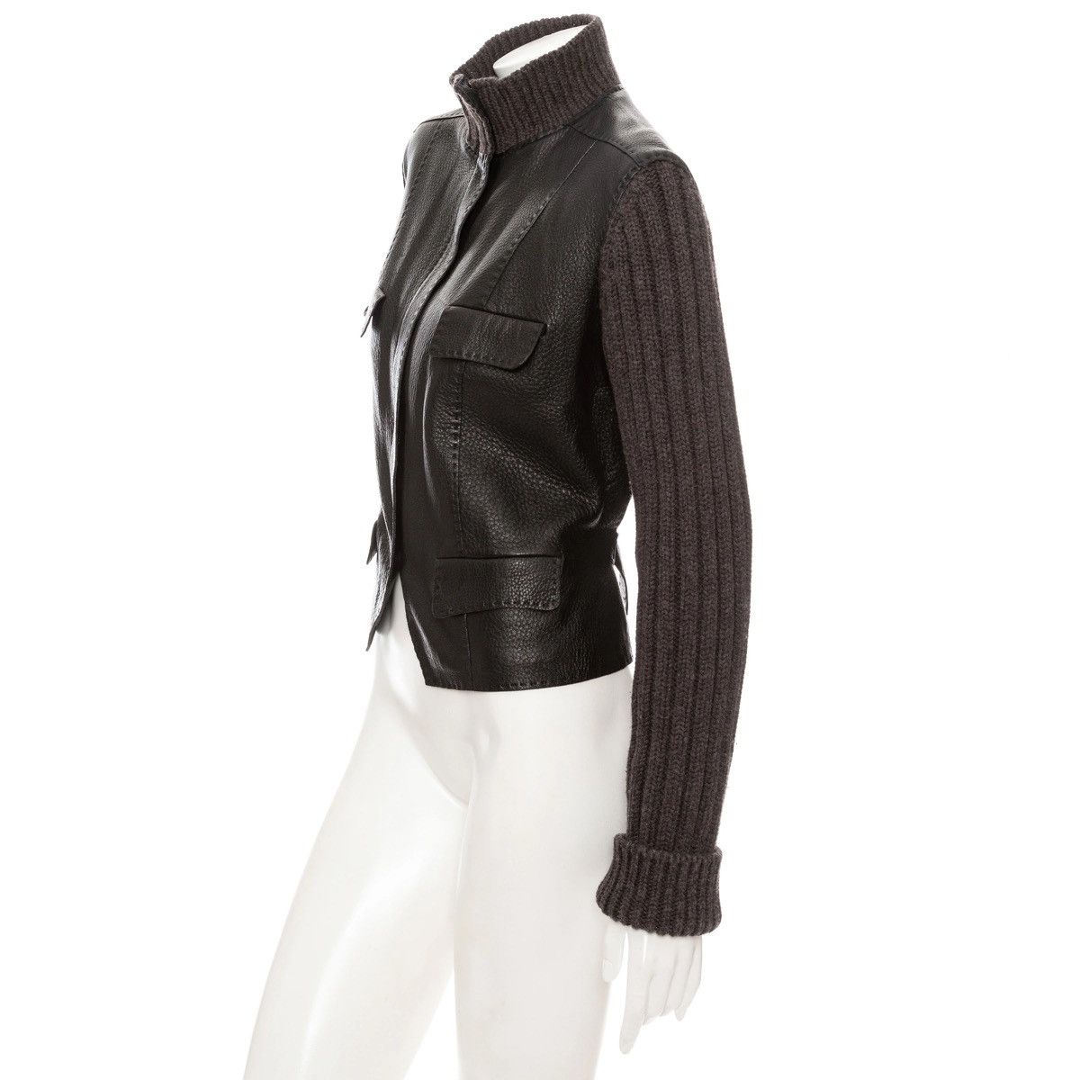 Hermes Hermes Leather Knit Sleeve Biker Jacket Size M / US 6-8 / IT 42-44 - 3 Thumbnail