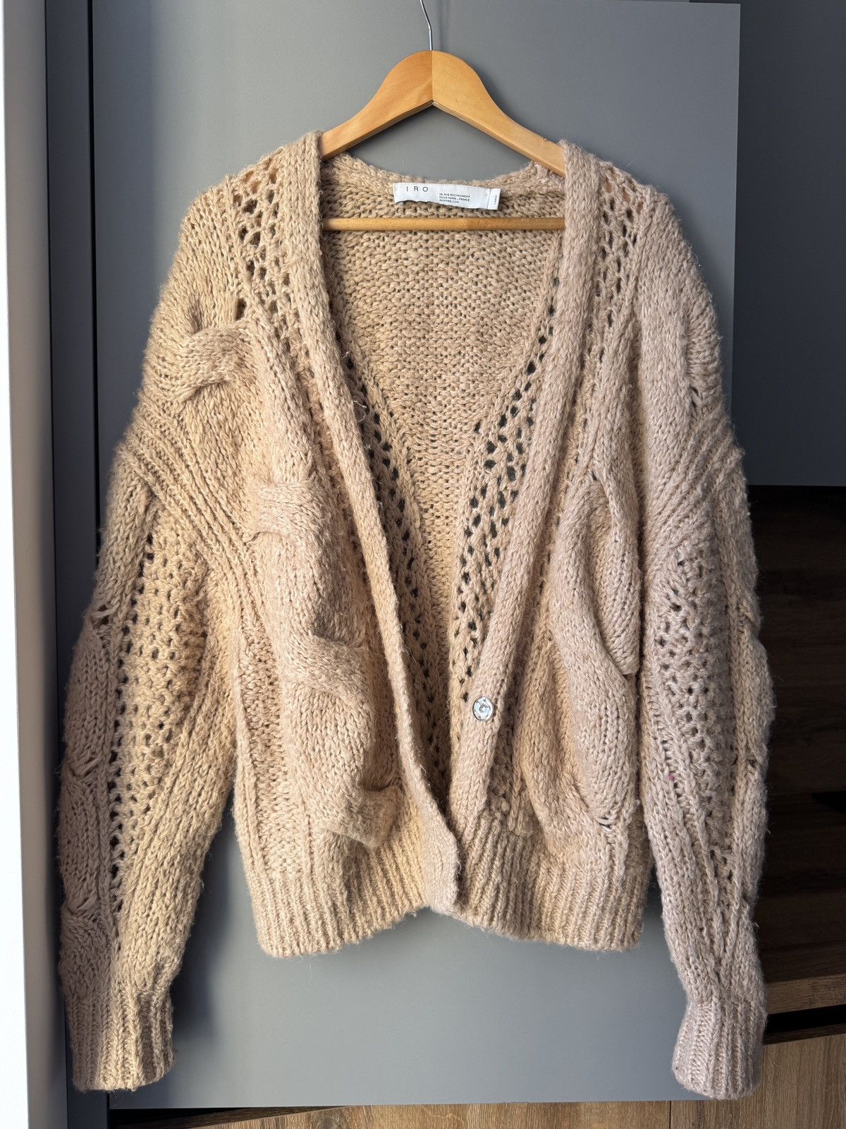 Designer × Iro Iro Besty Cable Knit Cardigan in Beige Size L / US 10 / IT 46 - 4 Thumbnail