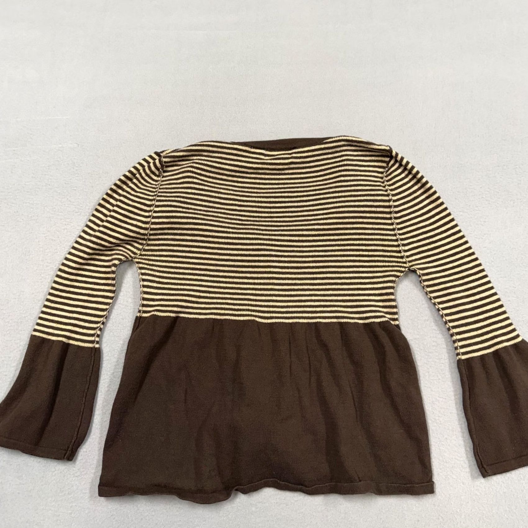 Vintage Loca Loca Sweater Cardigan Womens Large Brown Striped 100% Cotton V Neck Knit Bell Sleeve Casual Vintage: No Size L / US 10 / IT 46 - 5 Thumbnail