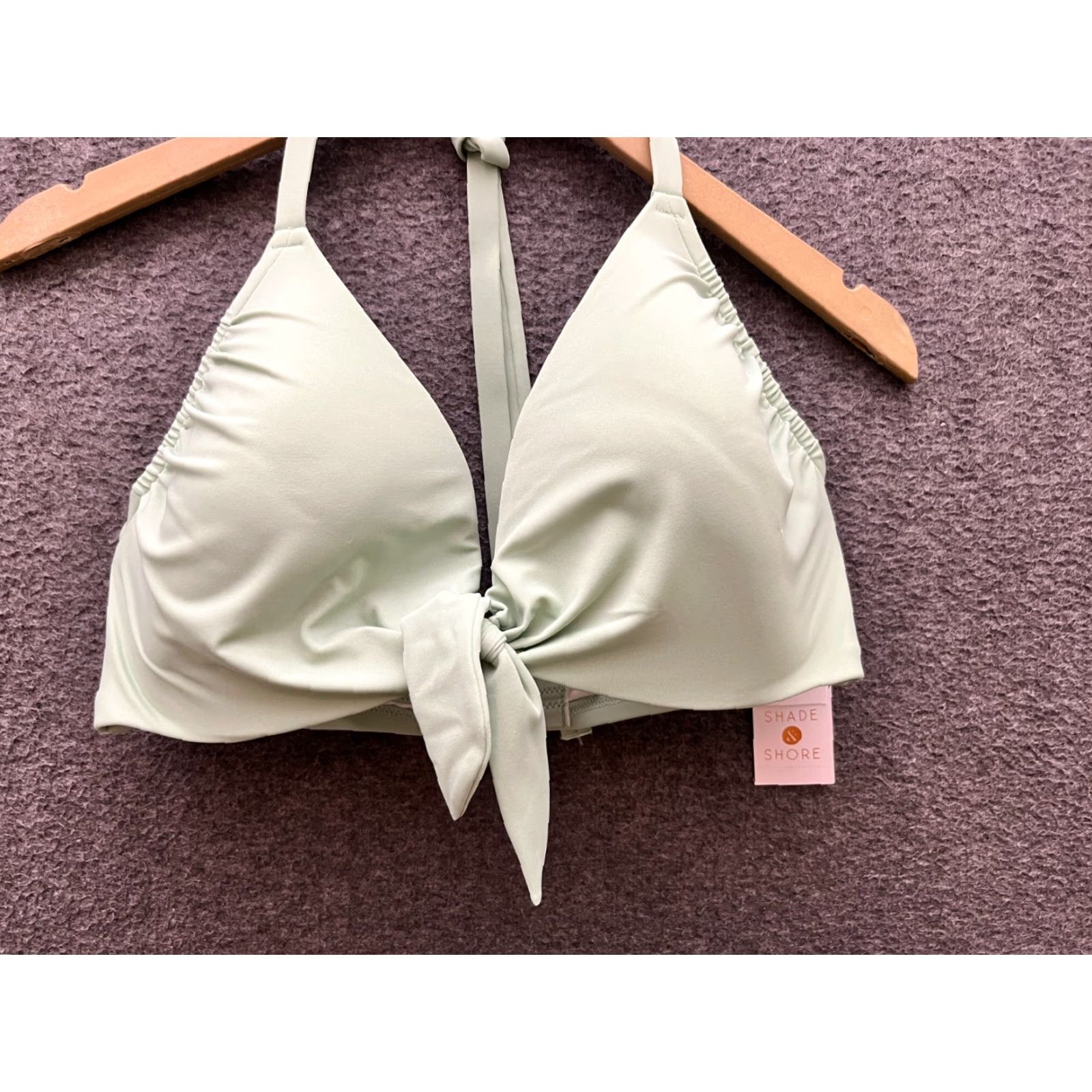Vintage Shade & Shore Green Front Tie Halter Bikini Top DD 36 Green Padded Lined Stretch Women Adult 36DD Beach Swim Top Size XS / US 0-2 / IT 36-38 - 3 Thumbnail