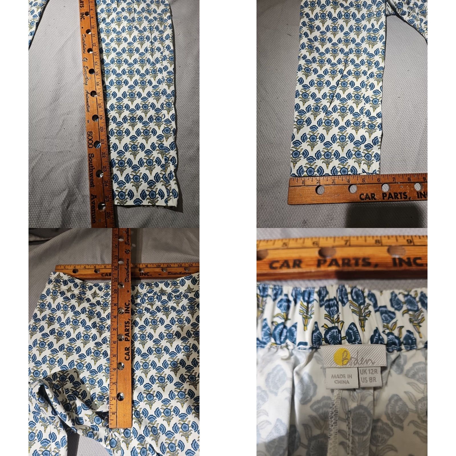 Boden Boden Pants Womens Sz 8 White Blue Floral Pull On Elastic Waist Allover Print Cropped Regular Inseam 25.5 in Buttons Not Applicable Size 30" / US 8 / IT 44 - 8 Thumbnail