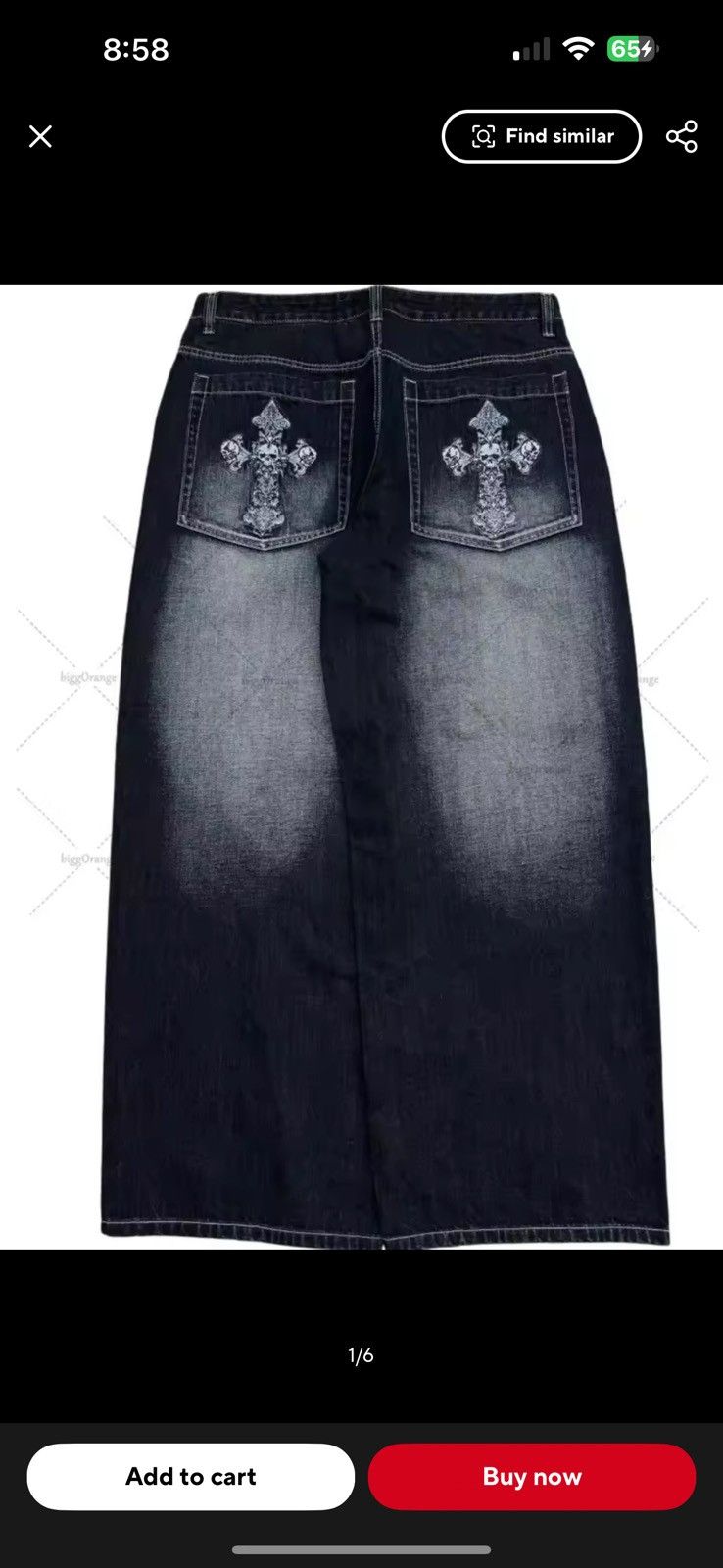 Black baggy denim with cross embroidered