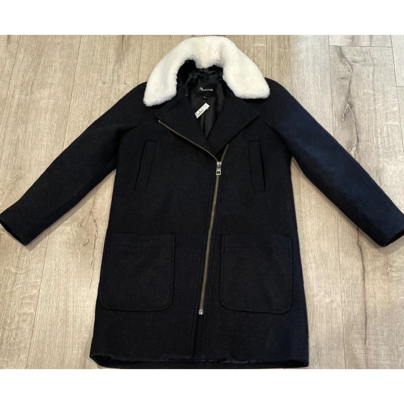 Madewell Madewell Coat Women XXS Gray Wool Blend Removable Faux Fur Full Zip Oversized Size XXS / US 00 / IT 34 - 2 Thumbnail