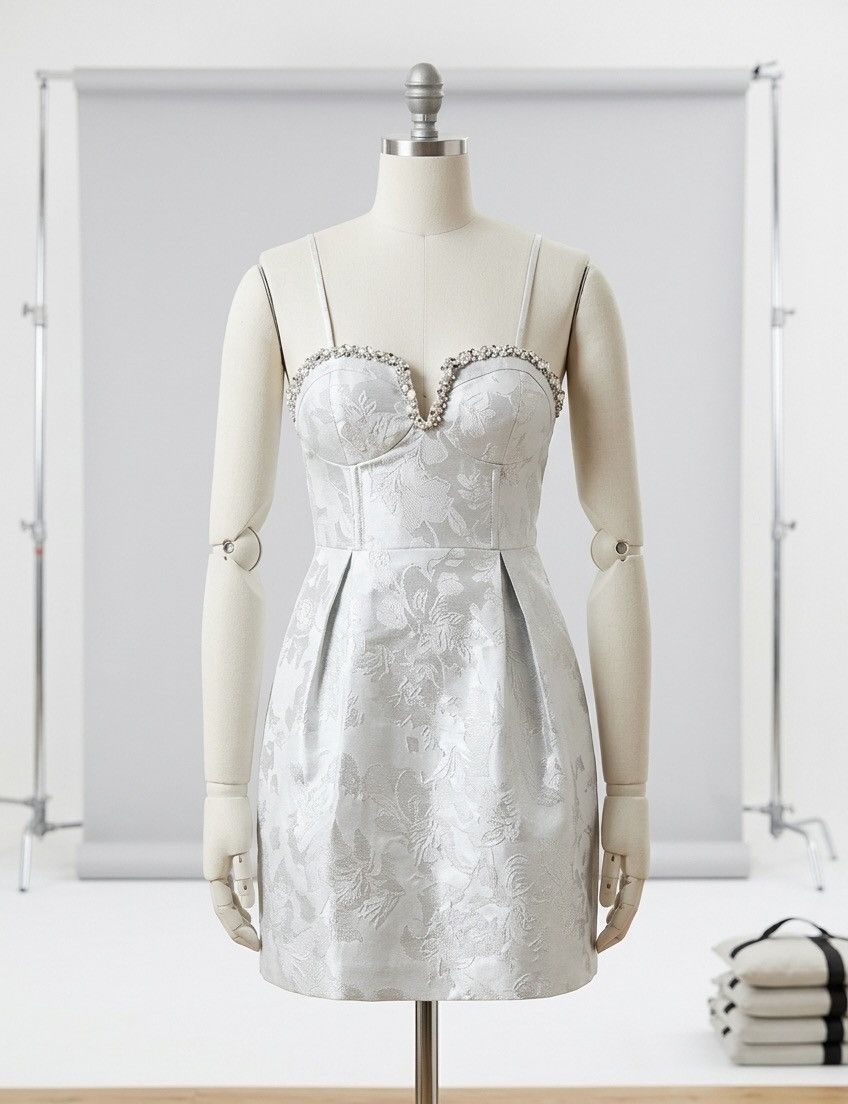 Other Coast Bridal Jacquard Crystal Corset Mini Dress Size US 12 Size L / US 10 / IT 46 - 1 Thumbnail