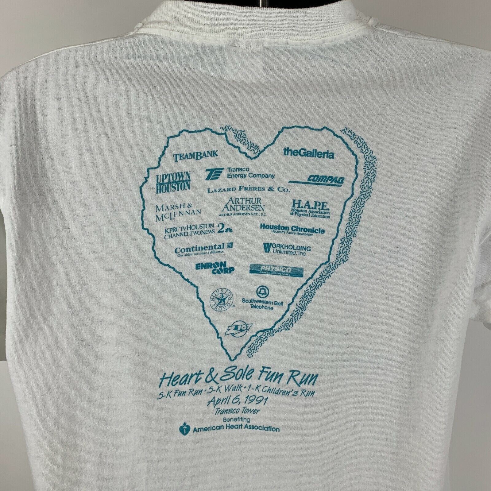 Fruit Of The Loom Vintage 90s Heart & Sole Fun Run T Shirt Houston White L Size US L / EU 52-54 / 3 - 7 Thumbnail