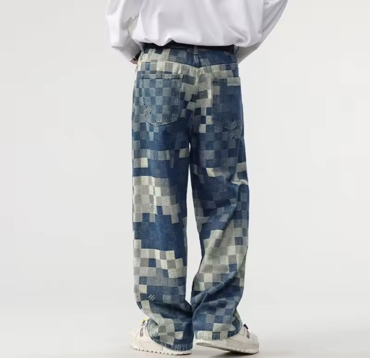 Jean Mosaic Designer Checkerboard Straight Loose Jeans Size US 30 / EU 46 - 4 Thumbnail