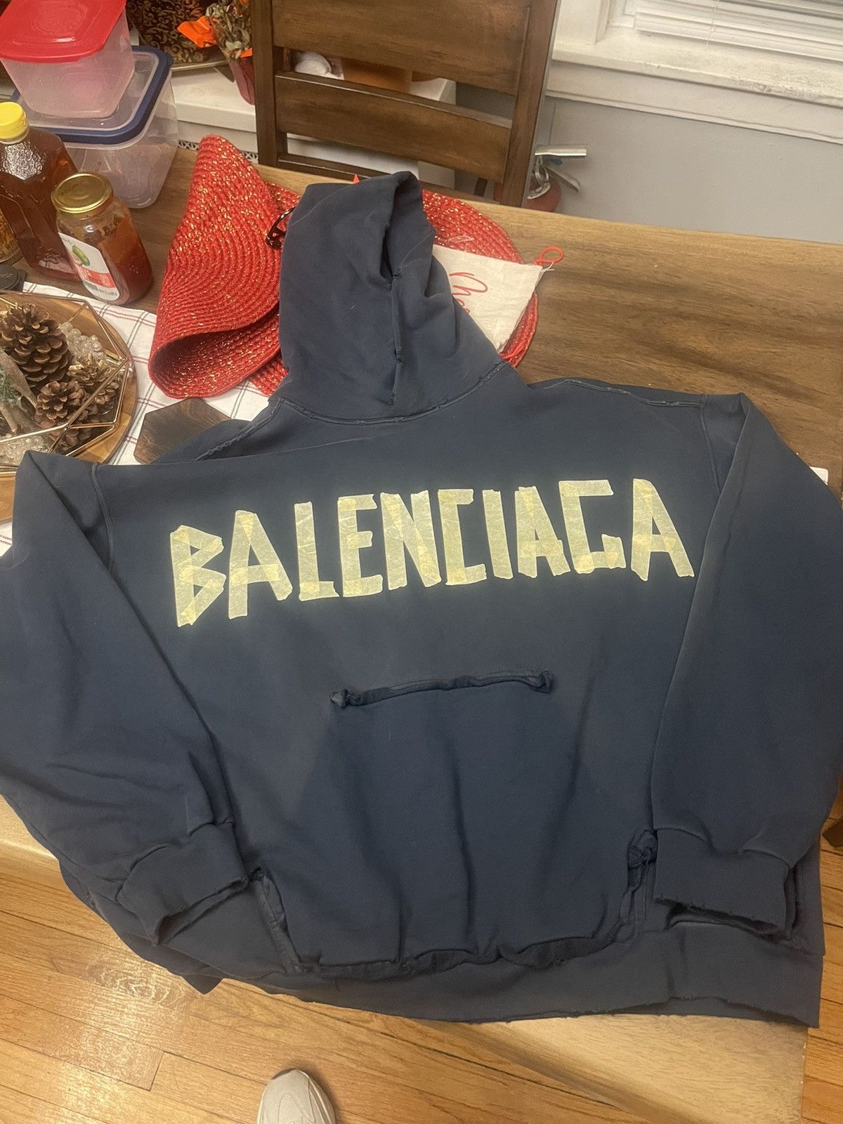 Men's Hoodie Ripped Pocket Tape Type Oversize, BALENCIAGA