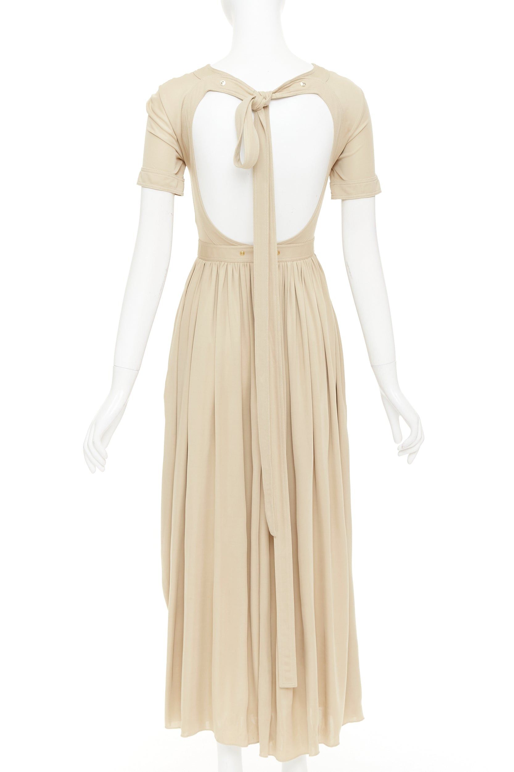 Celine OLD CELINE Phoebe Philo 2016 nude viscose open back tie pleated midi dress FR34 XS Size XS / US 0-2 / IT 36-38 - 1 Thumbnail