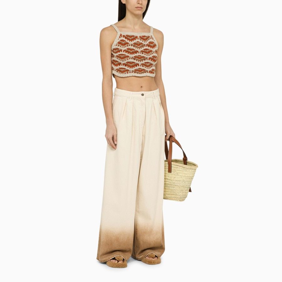 Alanui o1d2blof0724 Denim Trousers in Ivory & Beige Size 25" / US 0 / IT 36 - 2 Thumbnail