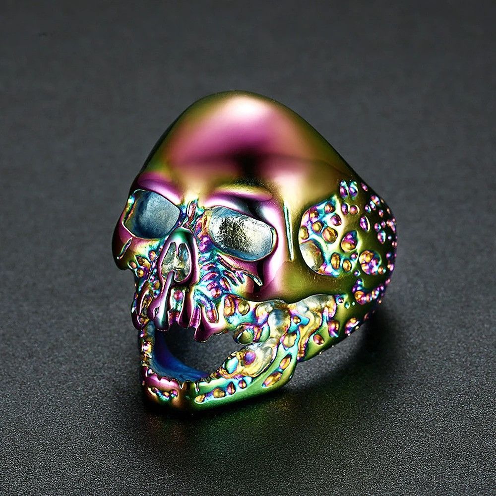 Vintage Retro Nordic Steel Skull Ring Size ONE SIZE - 1 Preview