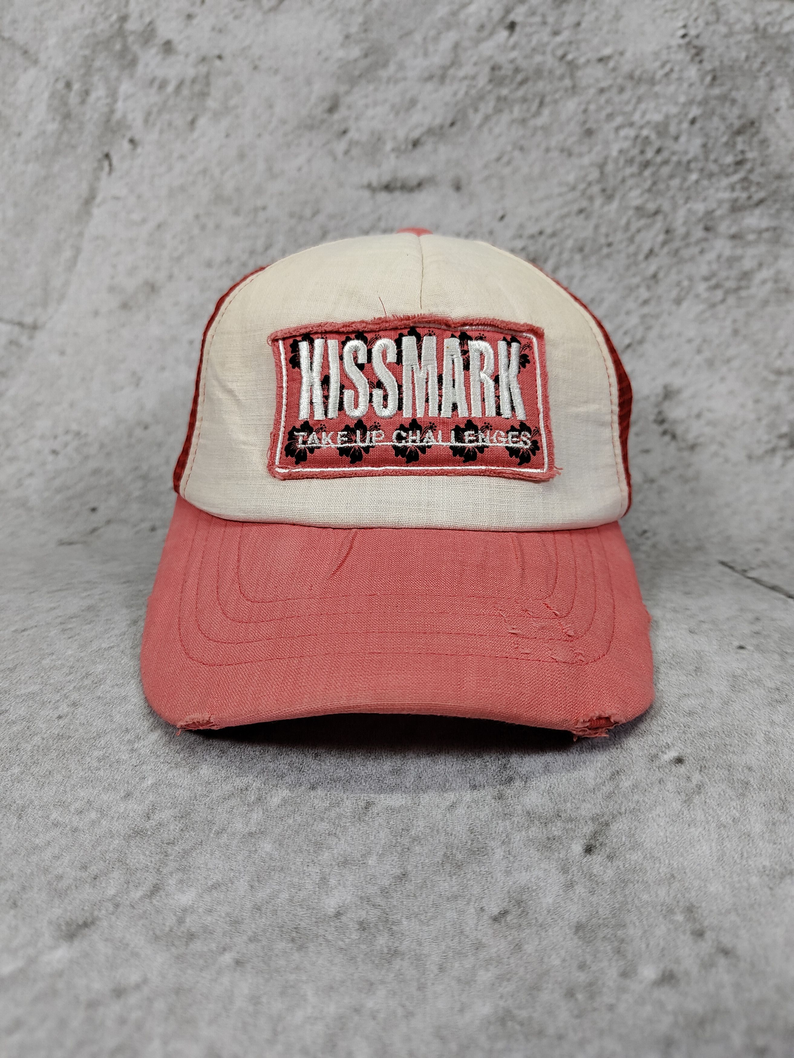 Japanese Brand 2000s Kissmark❤️‍🔥Y2K Embroidered Patch Distressed Trucker Size ONE SIZE - 1 Thumbnail