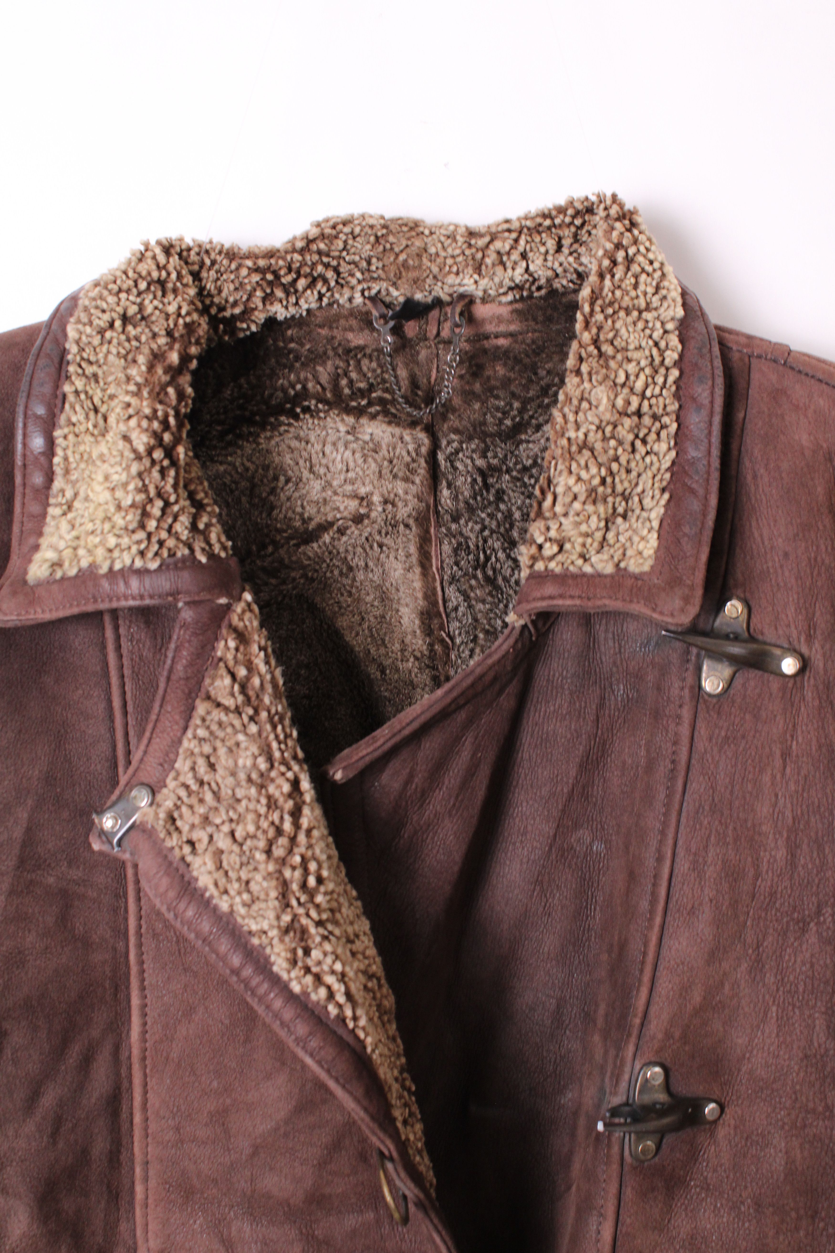 Vintage VINTAGE FIREMAN LEATHER SHEARLING COAT BROWN Size US M / EU 48-50 / 2 - 2 Thumbnail