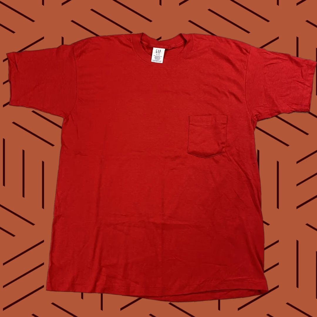 Gap VINTAGE 90s Gap Pocket T-Shirt XL Red Single Stitch Heavyweight Minimal USA Crew Neck Unisex Size US XL / EU 56 / 4 - 1 Thumbnail