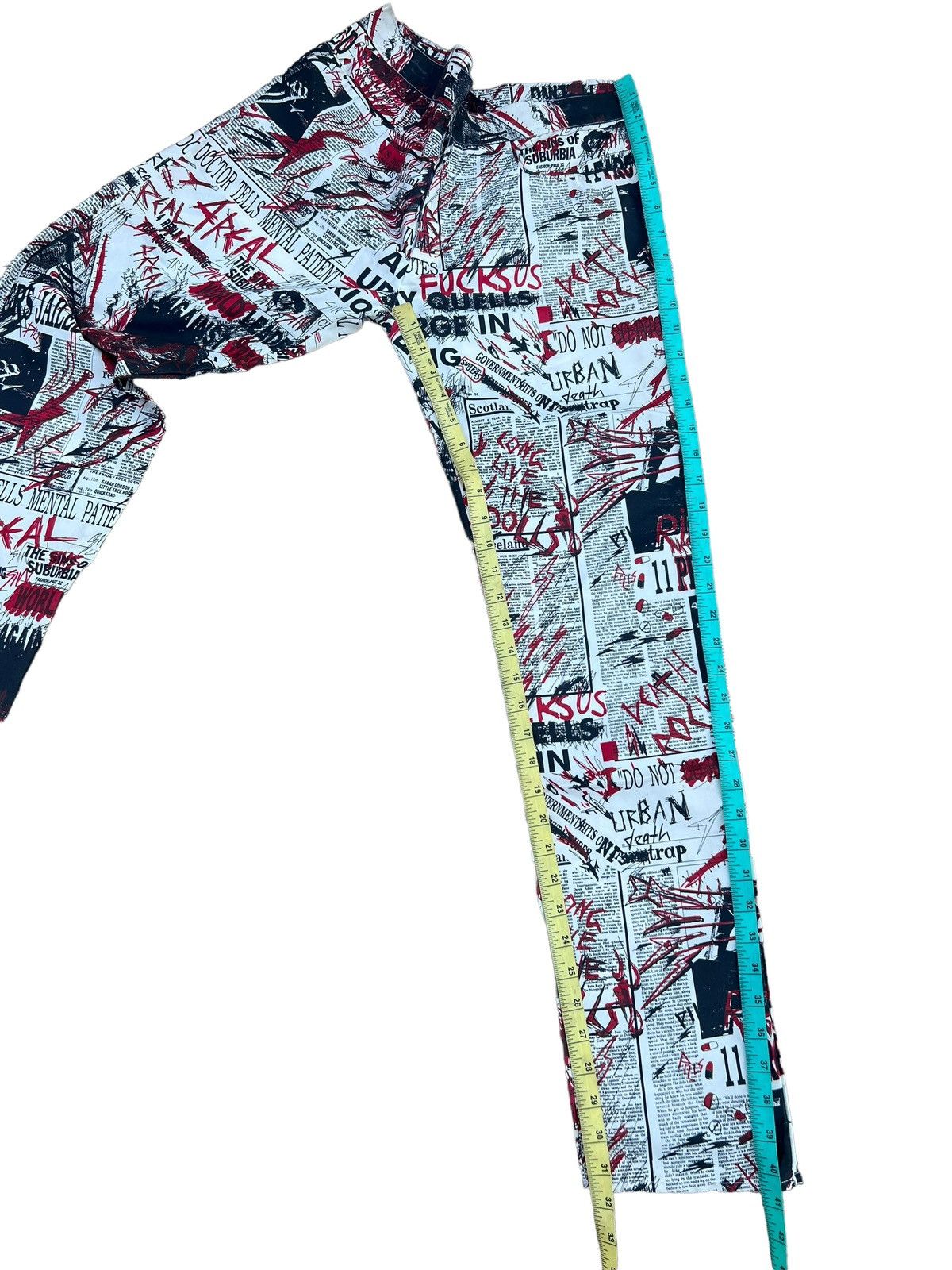 Vintage VTG 90s RED OR DEAD Psychotic Newspaper Waxed Trouser Pant Size US 29 - 5 Thumbnail