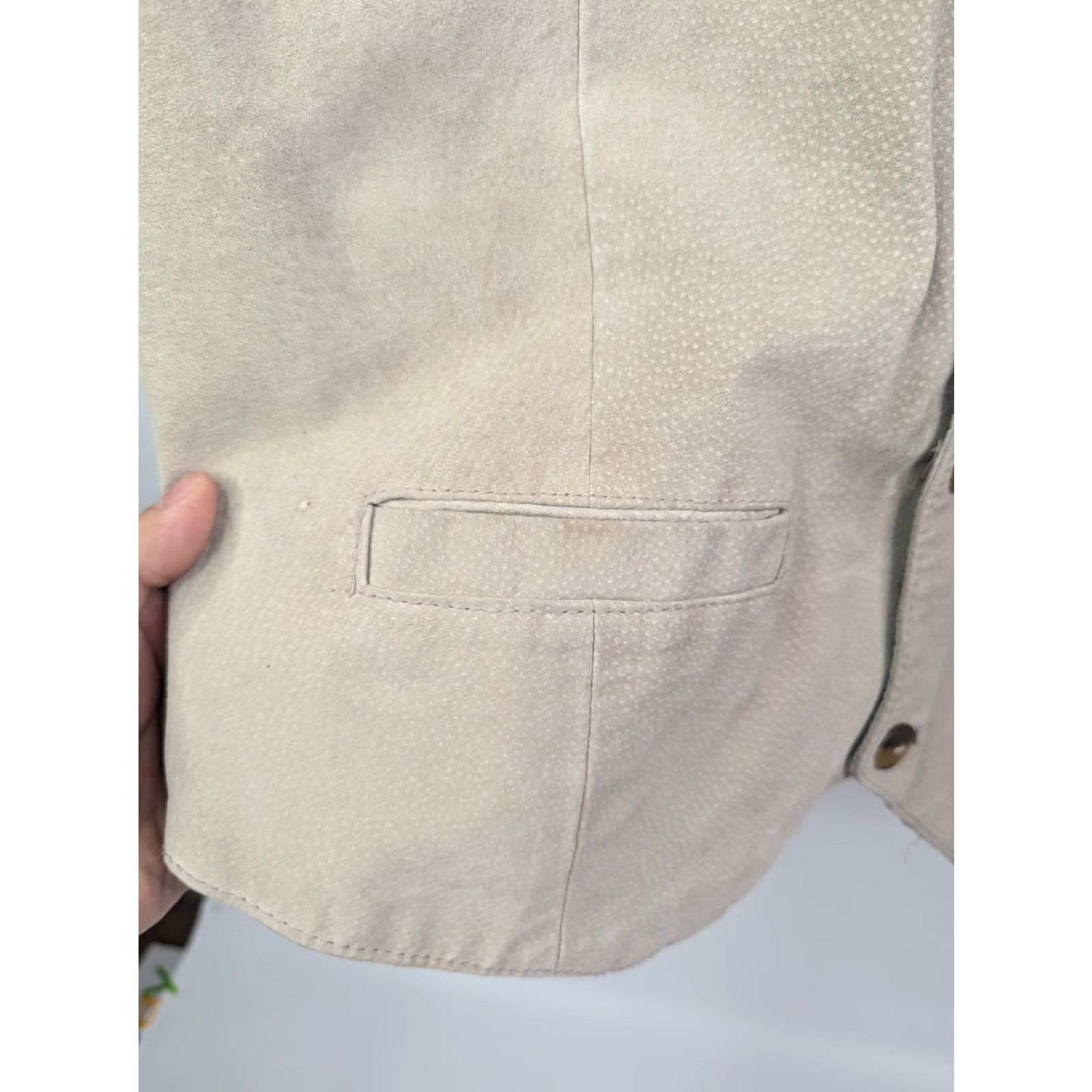 Vintage Chereskin Vest Men’s XL Beige 4 Button Front Leather Lined Chest Pockets Waist Length Adult Mens Vest Size US XL / EU 56 / 4 - 3 Thumbnail