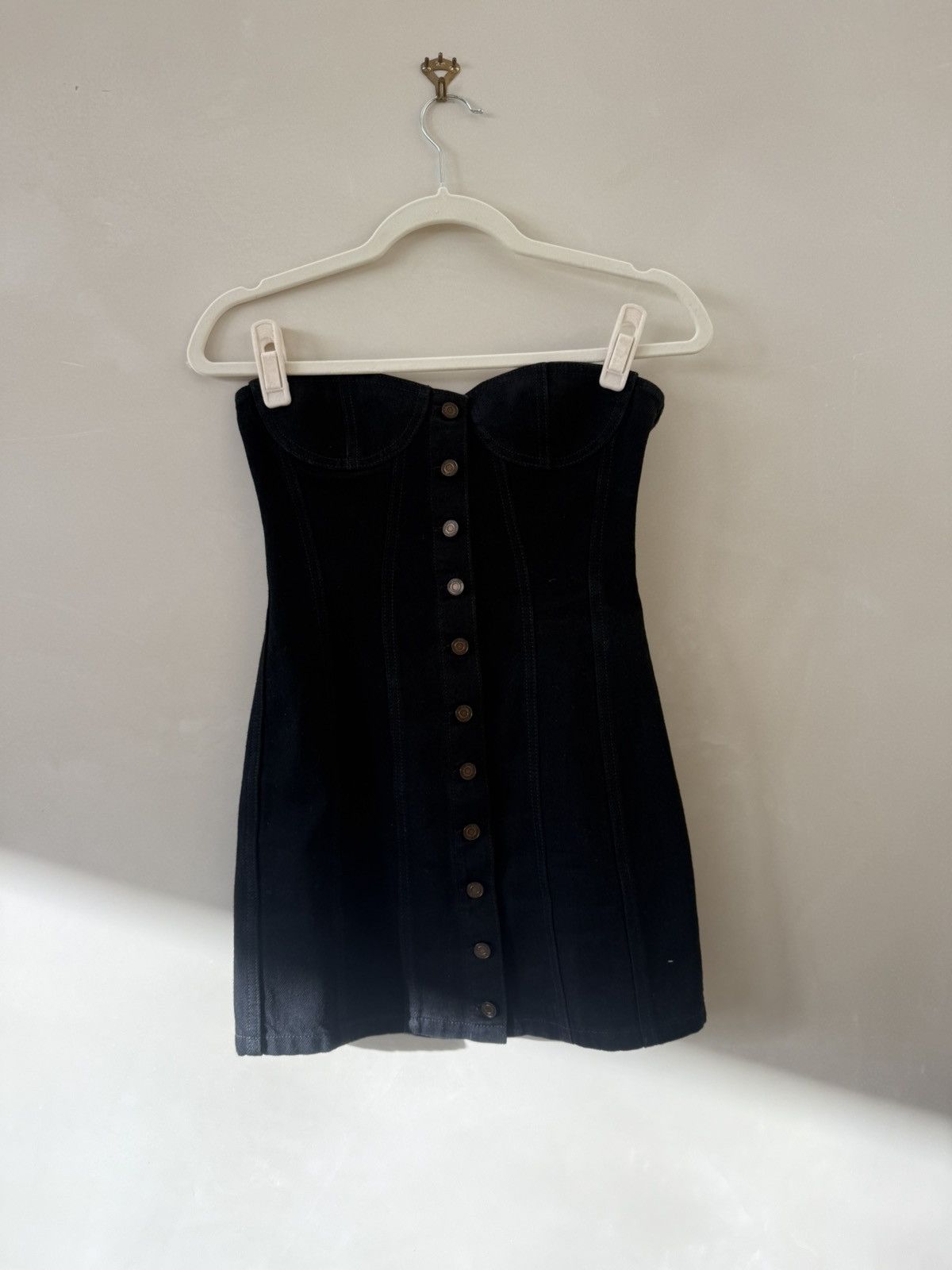 saint laurent denim mini dress Saint Laurent // Blue Stonewash Denim Mini Dress  VSP Consignment