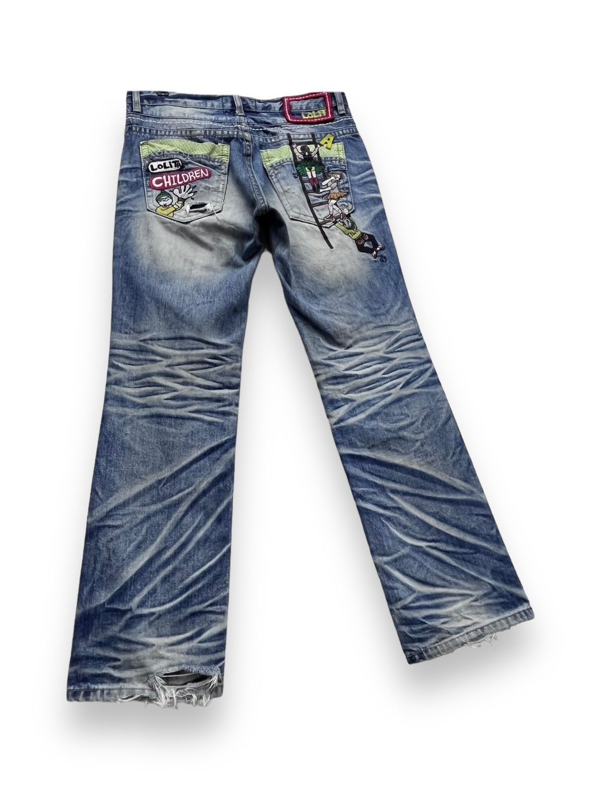 Siberia Hills RARE🔥LOLITA CHILDREN Embroidery Exotic Denim Acid Washed Size US 31 - 4 Thumbnail