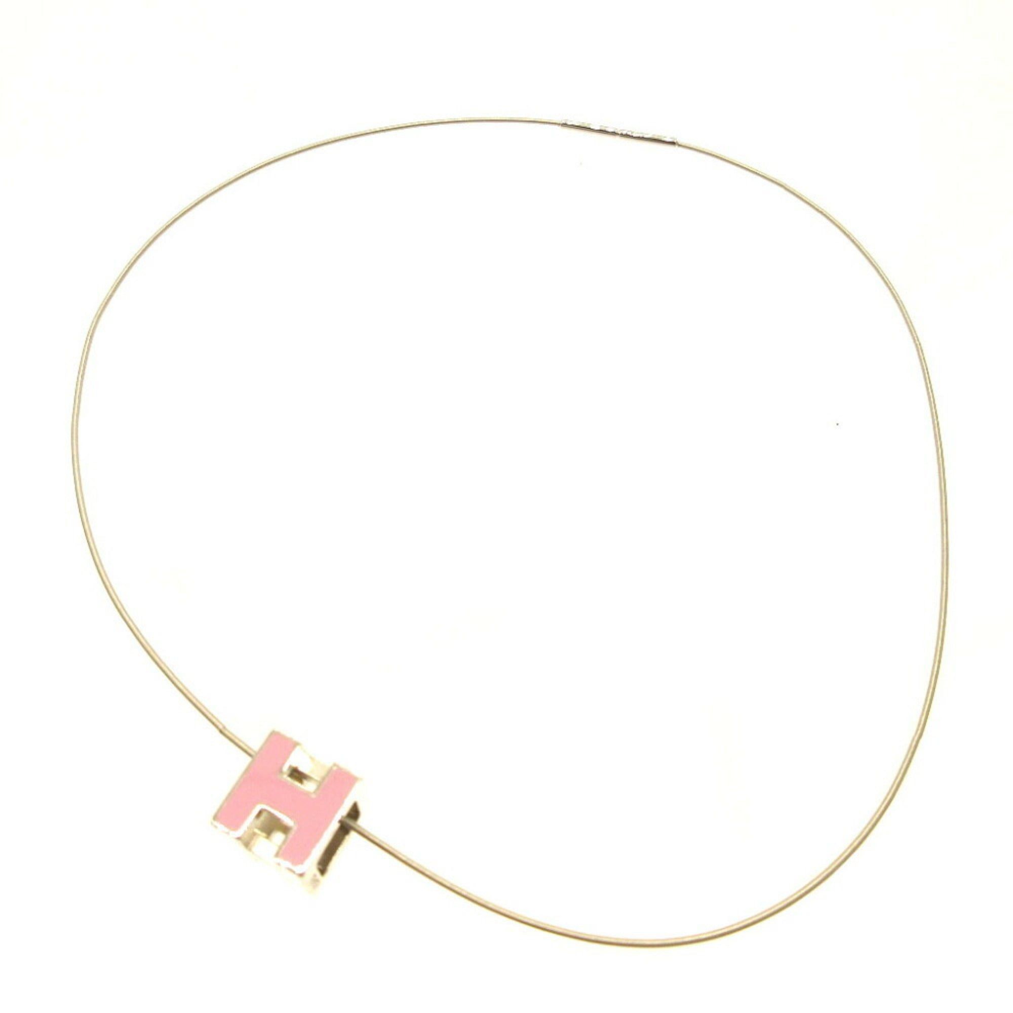 image of Hermes H Cube Metal Pink Silver Necklace in Black, Women's