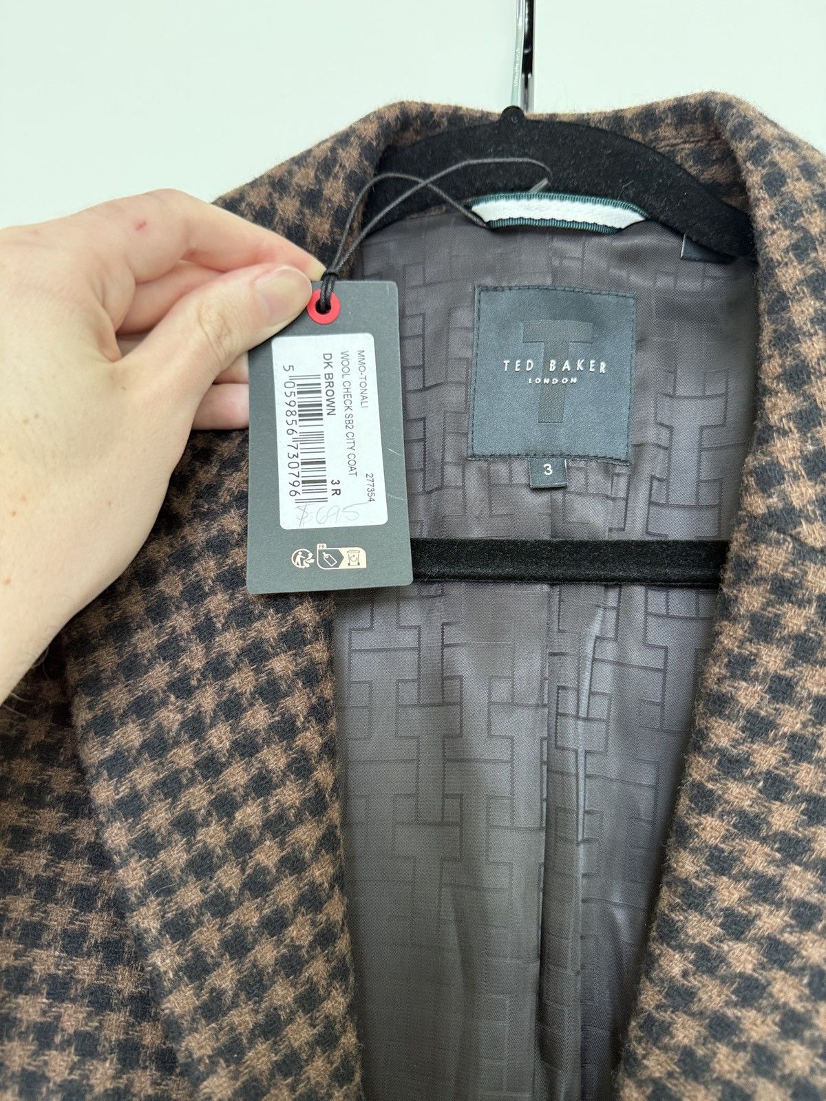 Ted Baker Men’s Black and Brown Ted Baker Houndstooth Coat Size US S / EU 44-46 / 1 - 3 Thumbnail