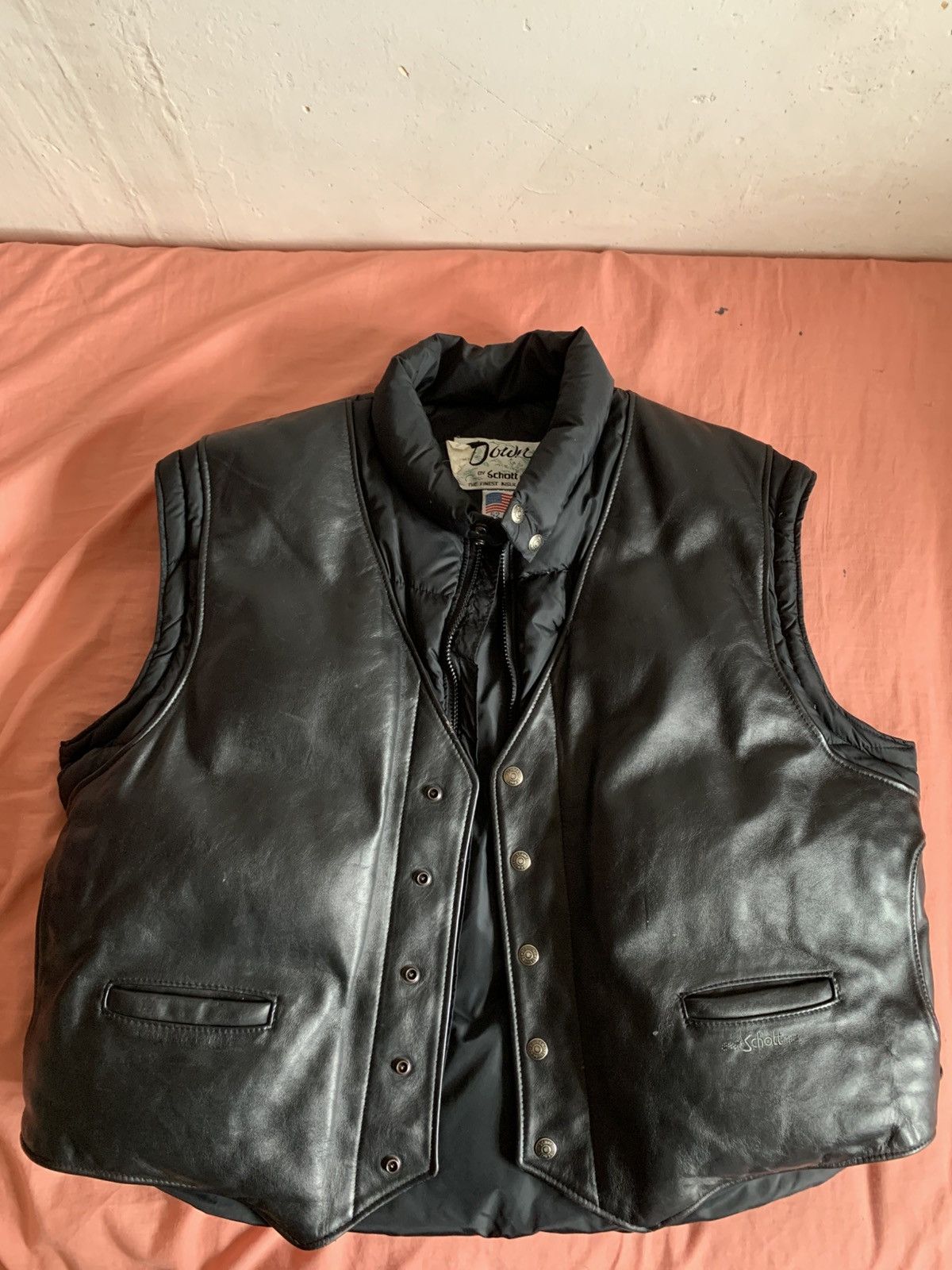 Schott Schott Leather Goose Down Puffer Jacket Size US XL / EU 56 / 4 - 6 Thumbnail