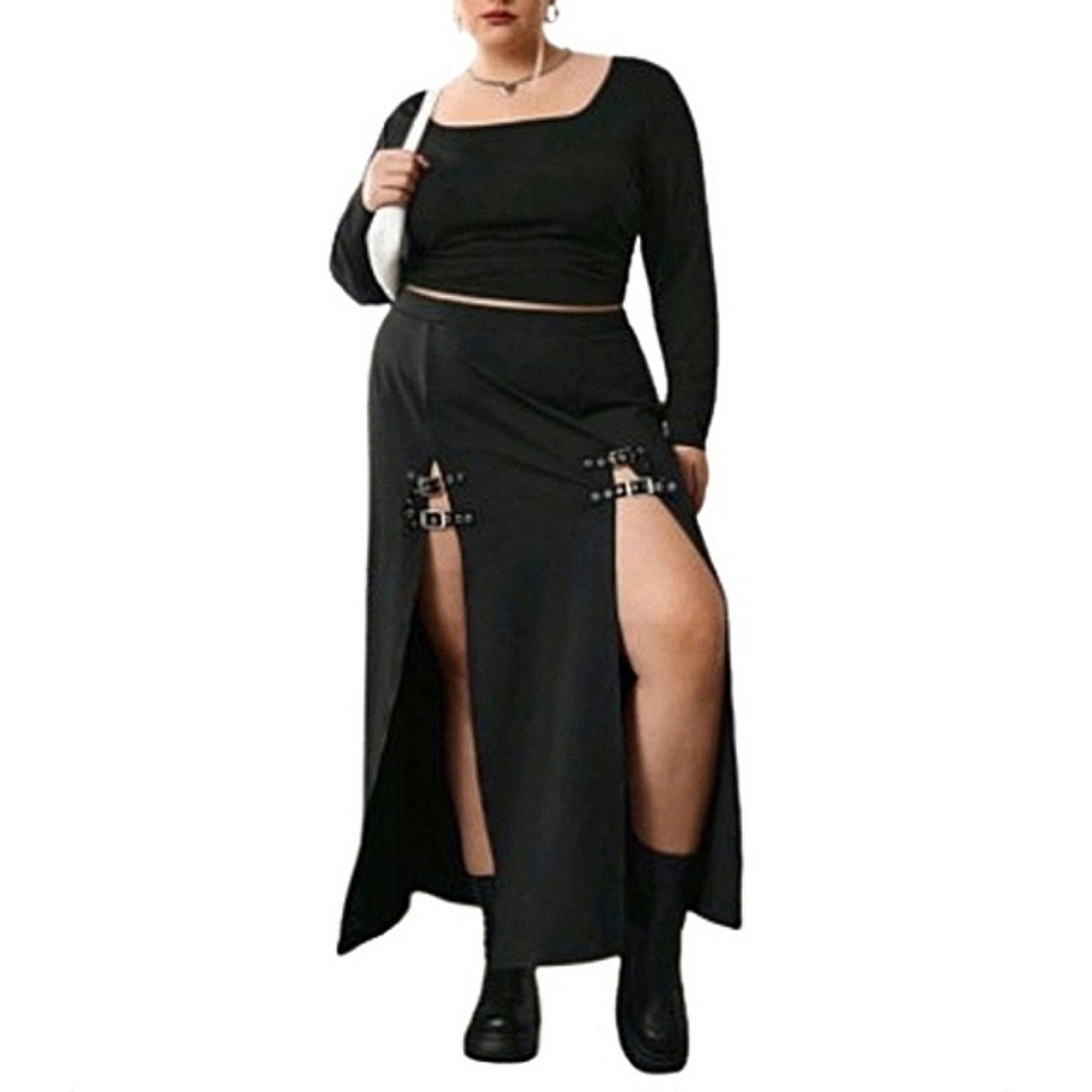 Other MIDNITE BLACK ☆ BUCKLE ACCENT ☆ HIGH SLIT ☆ SKIRT ☆ 5x ☆ NWT Size 30" / US 8 / IT 44 - 5 Thumbnail