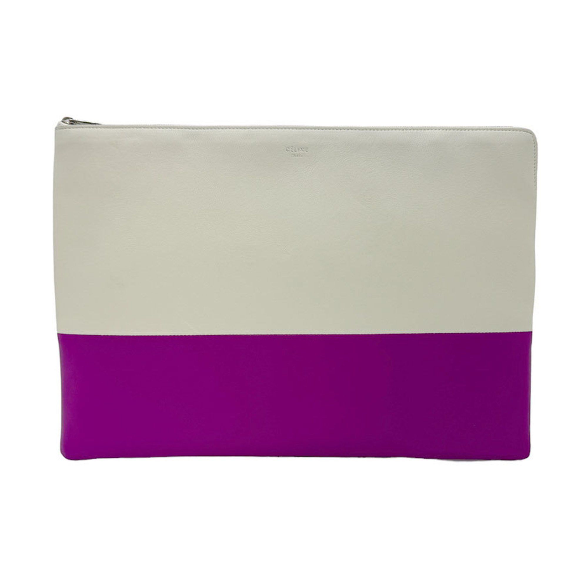 image of Celine Clutch Bag Leather White X Purple Unisex Z0596, Women's