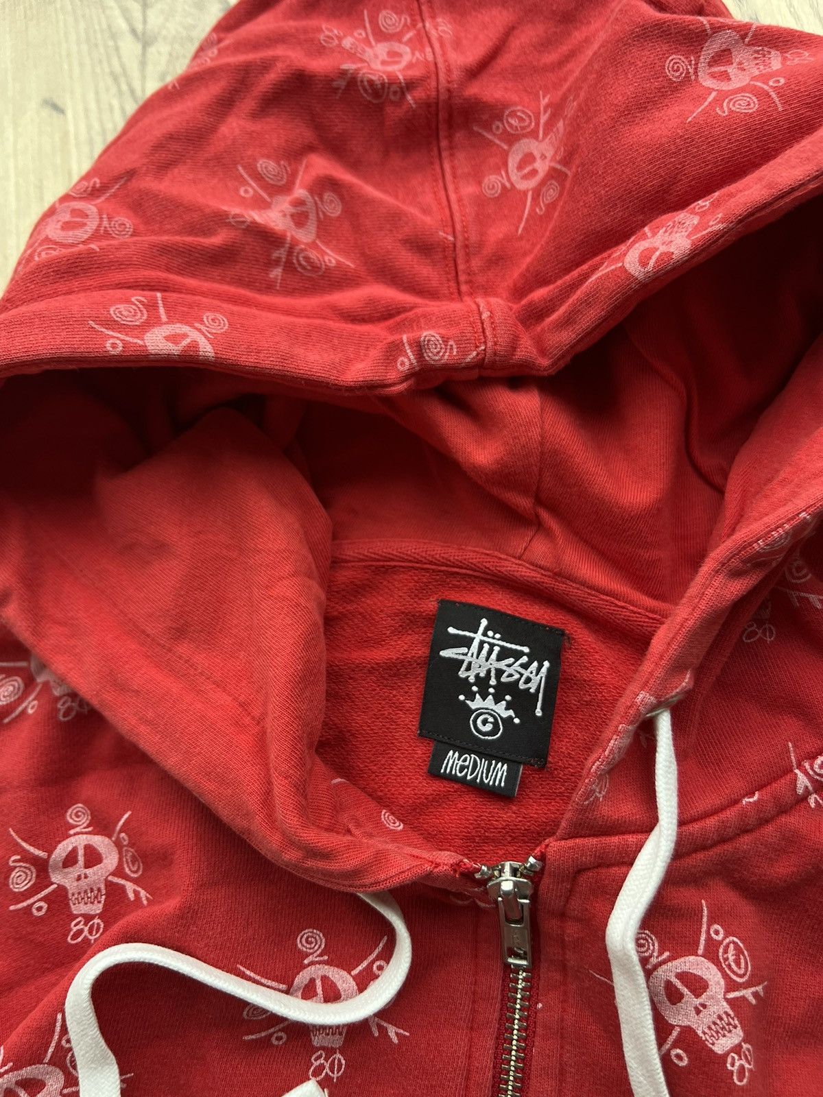 00’s STUSSY VINTAGE ZIP HOODIE MONOGRAM SKATE SKULL Y2K