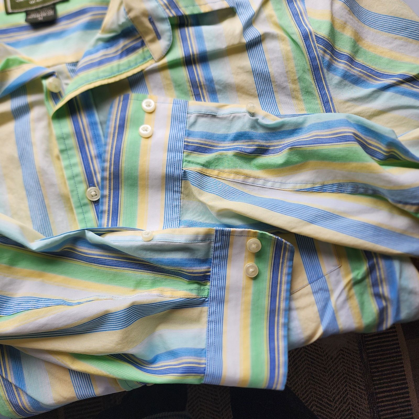 Eddie Bauer Eddie Bauer Men's M Green Blue Yellow Striped Shirt Size US M / EU 48-50 / 2 - 3 Thumbnail