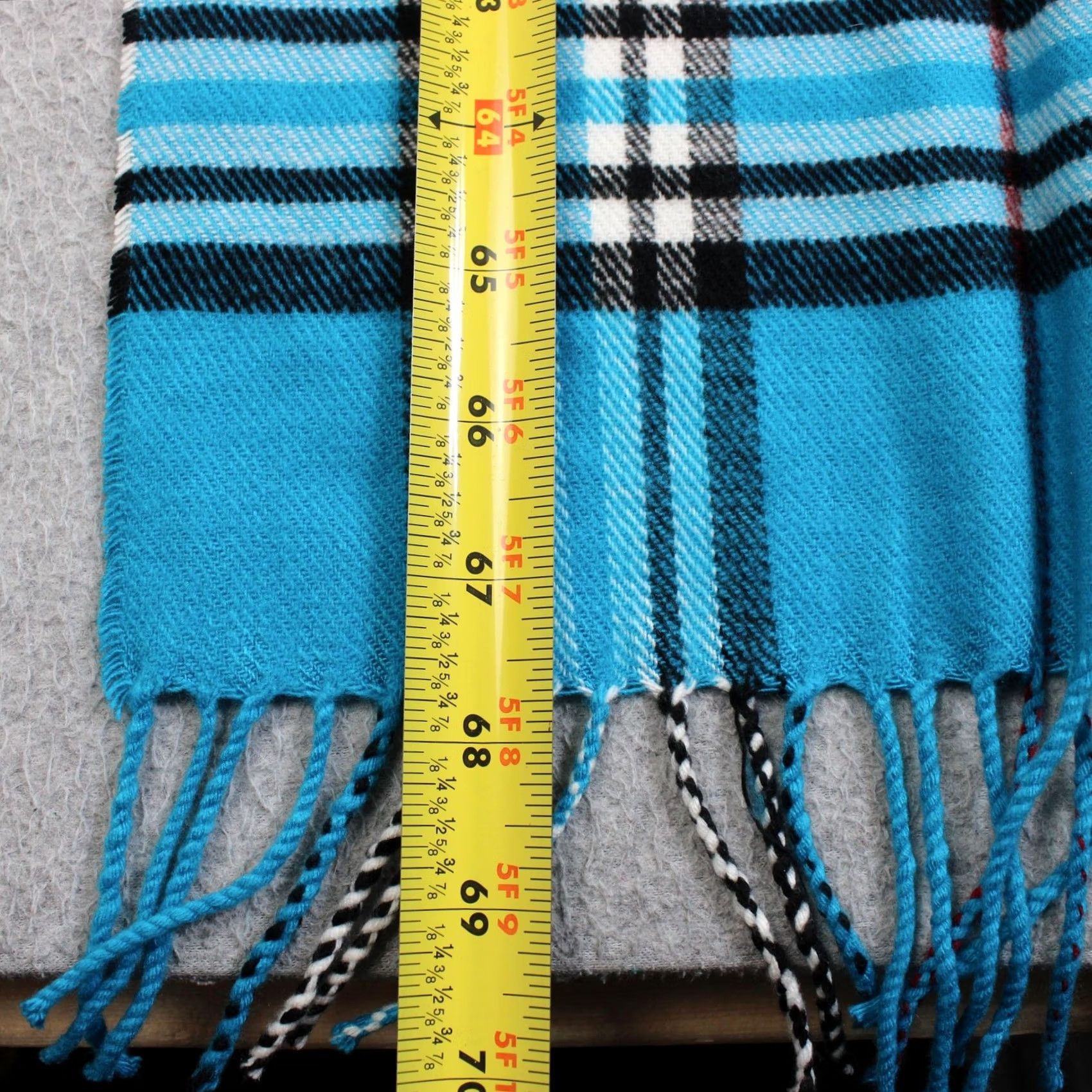 Vintage Cashmere Scarf Womens One Size Blue Plaid Tartan Fringe Scotland Winter Heritage Size ONE SIZE - 6 Thumbnail