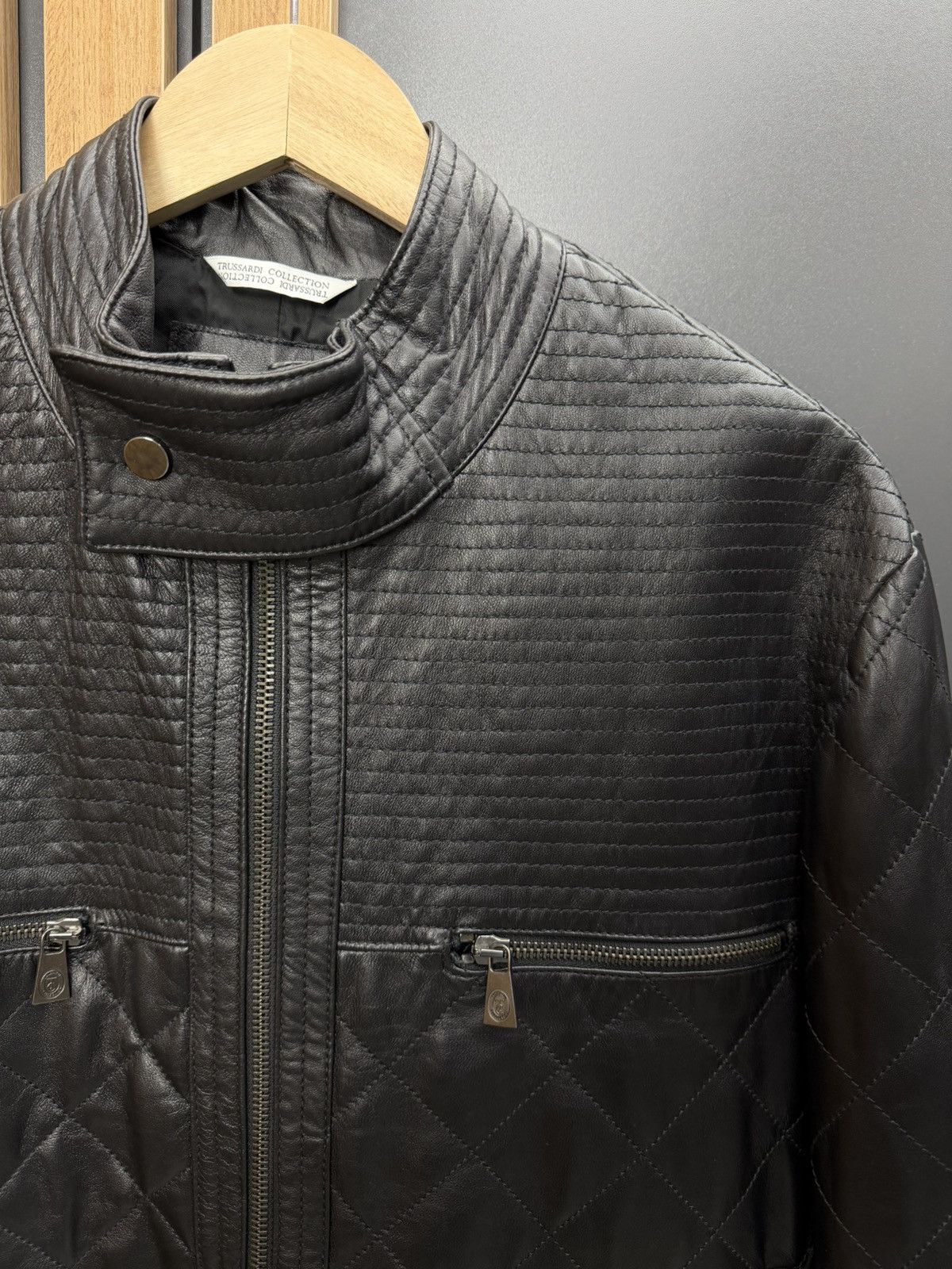 Trussardi Trussardi Collection Black Leather Quilted Jacket Moto Style Size US L / EU 52-54 / 3 - 6 Thumbnail