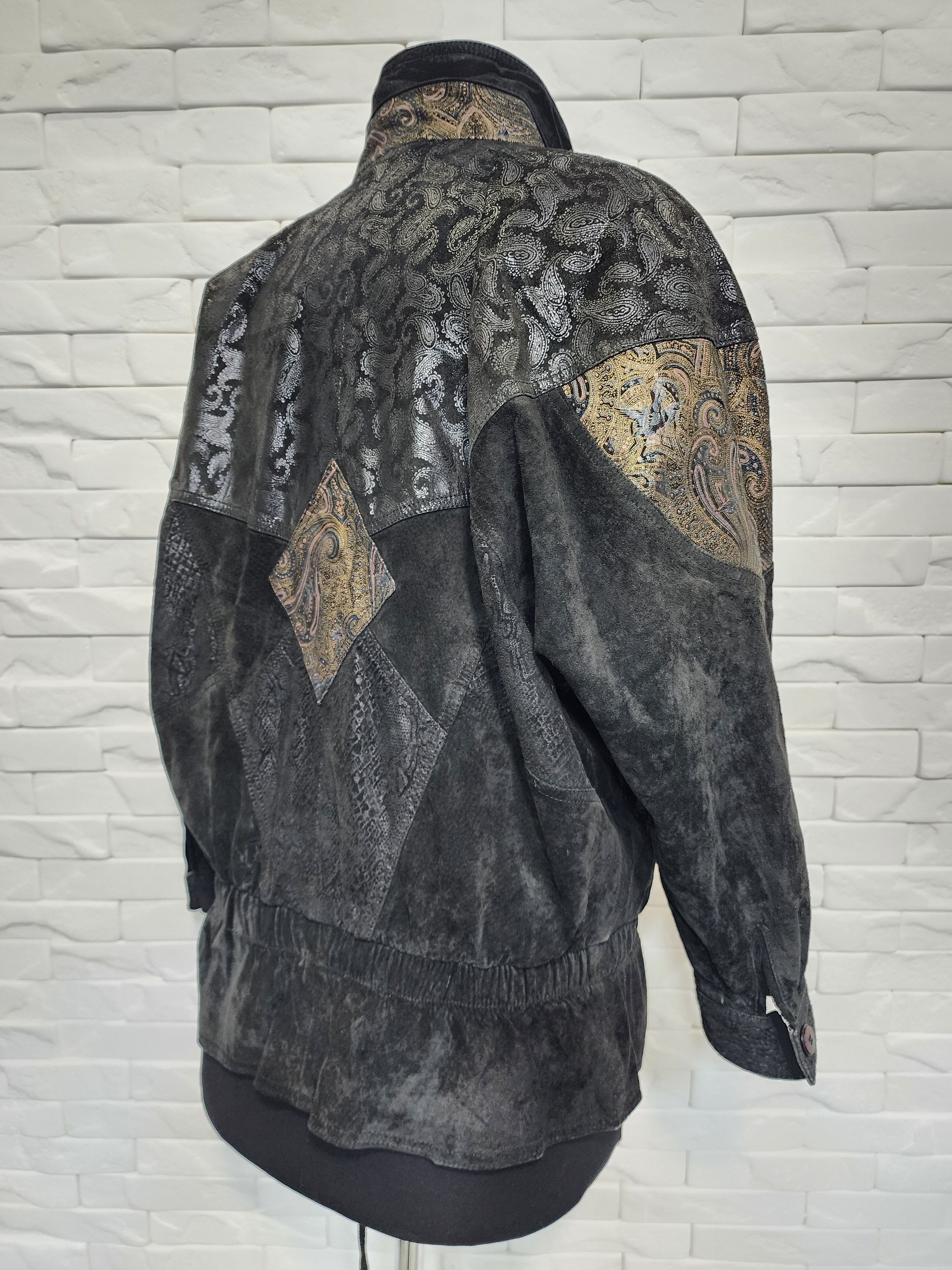 Genuine Leather Women's Leather Jacket: Black Painted Suede, Stand-Up Collar Size L / US 10 / IT 46 - 5 Thumbnail