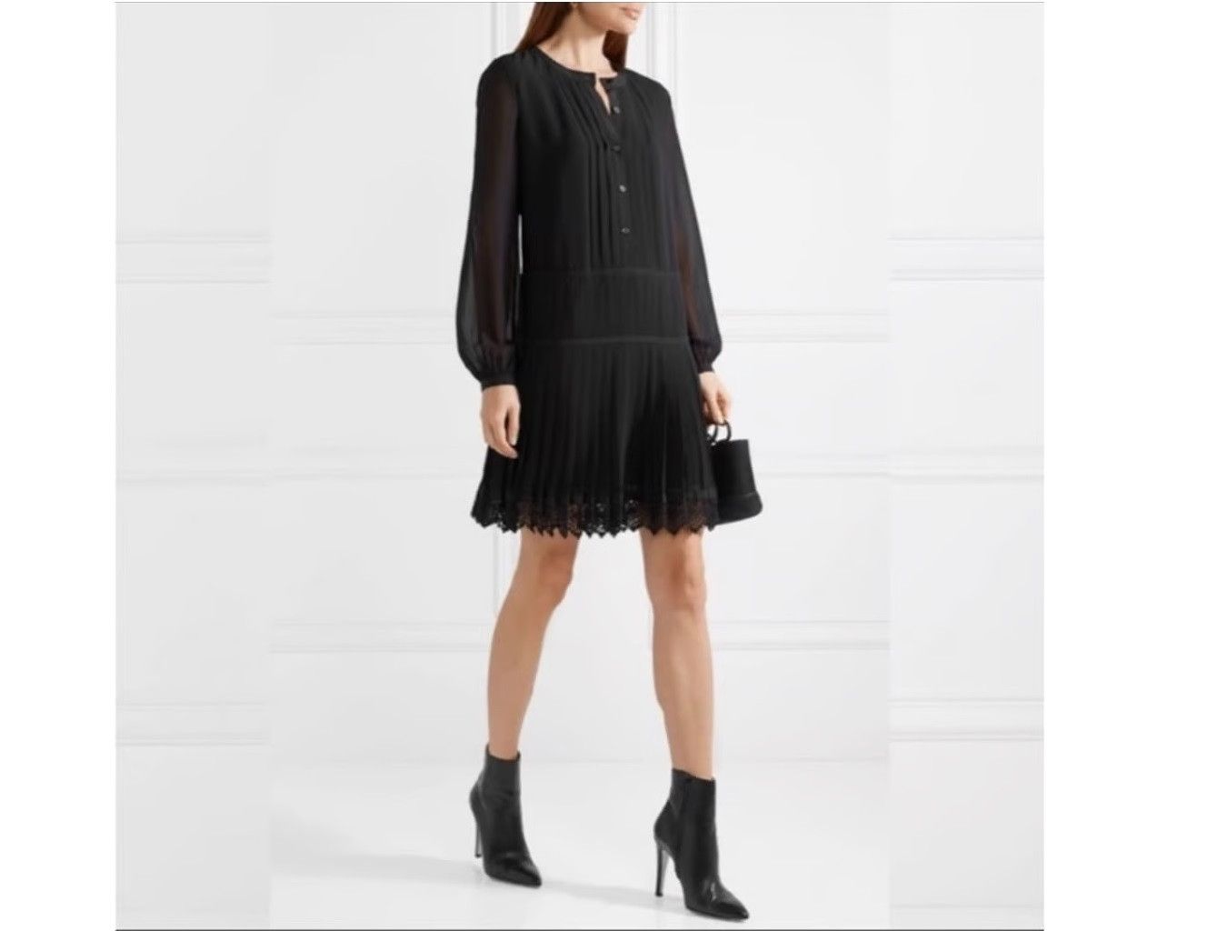 image of Tory Burch Black Drop Waist Pleated Long Sleeve, Women's (Size Small)