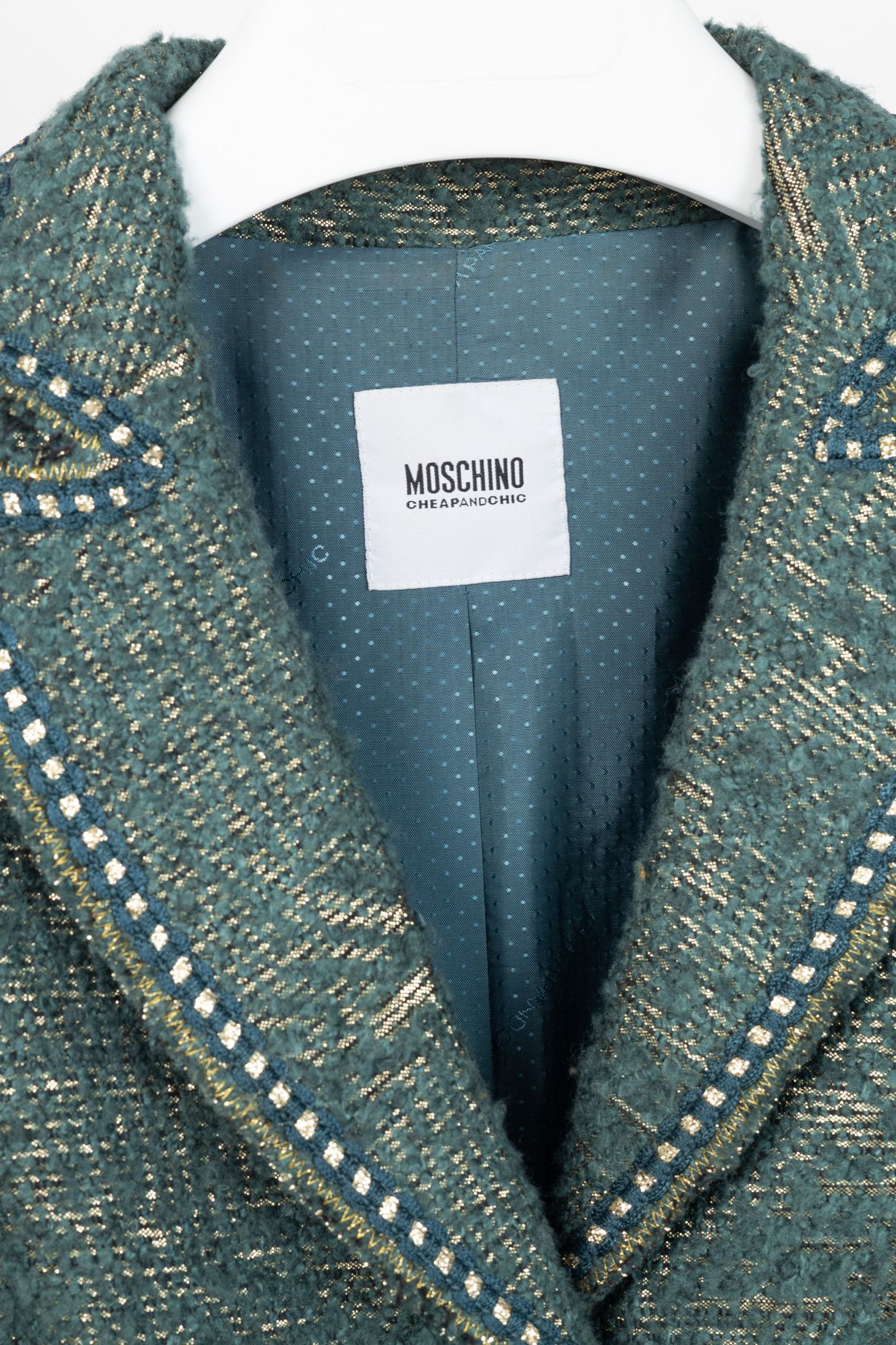 Moschino Moschino Cheap and Chic Metallic Green Boucle-Wool Blazer Size L / US 10 / IT 46 - 4 Thumbnail