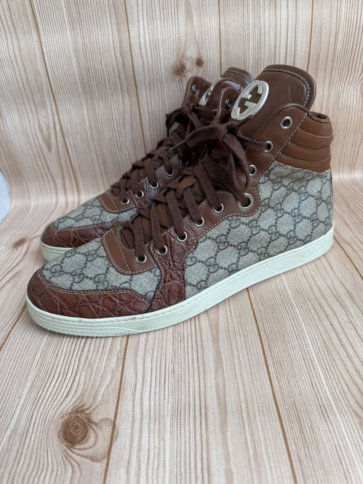 Gucci Crocodile trim Monogram sneakers Size US 12 / EU 45 - 1 Thumbnail