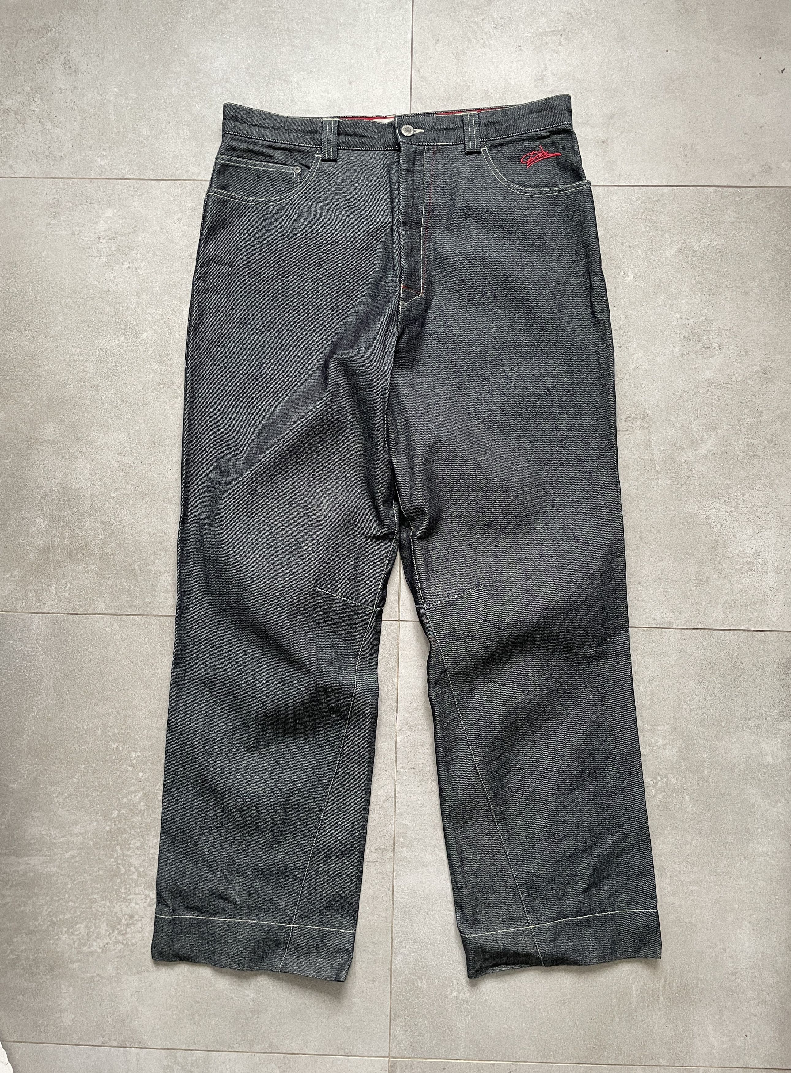 image of Affliction x Jnco Vintage Black Silver Denim Wide Shiny Baggy Jeans, Men's (Size 36)