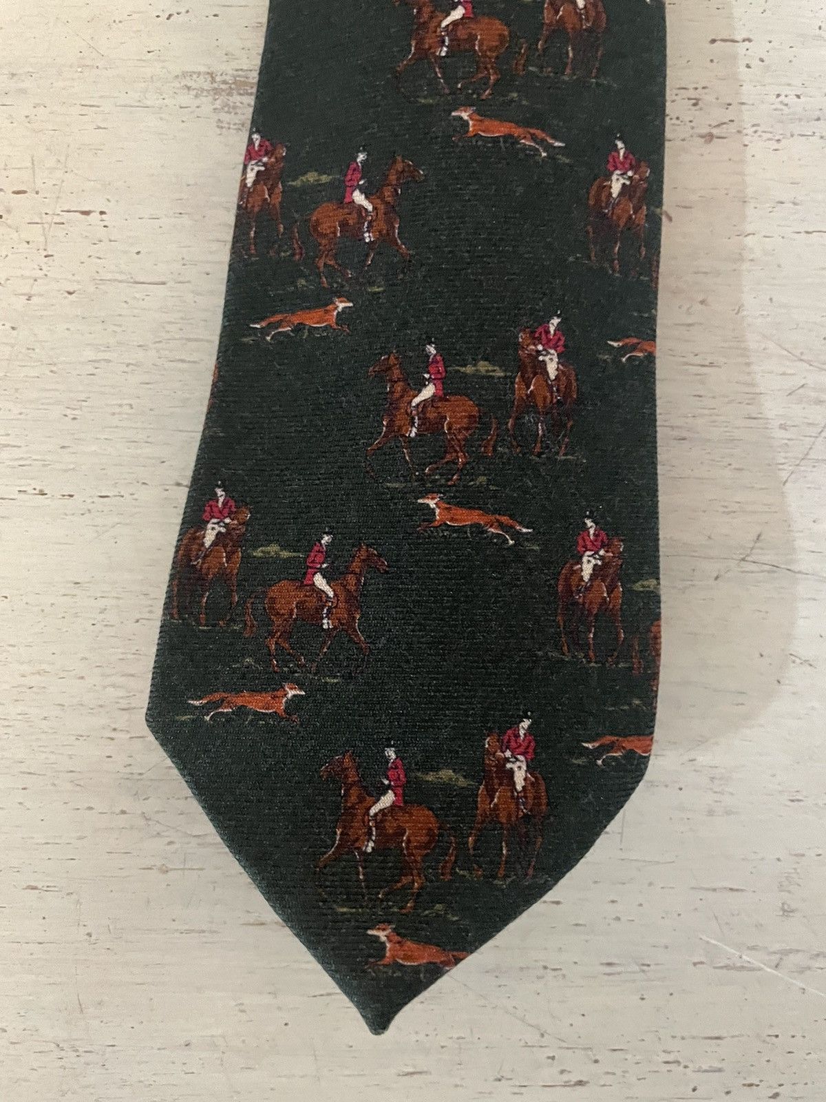 Polo Ralph Lauren × Vintage Rare Fox Hunting Print Wool Tie Size ONE SIZE - 2 Thumbnail