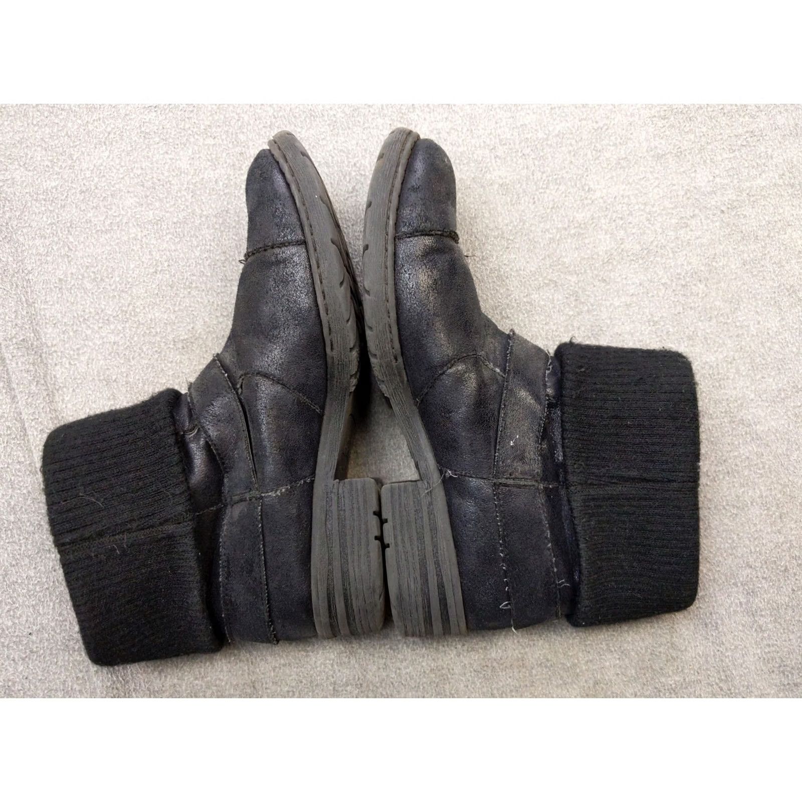 Vintage b.o.c. by Born Womens Boots Ankle Moto Zip Buckle Knit Cuff ZPB2819 Black Size 10 Adult Womens Casual Round Toe Low Heel Builtin knit cuff bootie Size US 10 / IT 40 - 6 Thumbnail