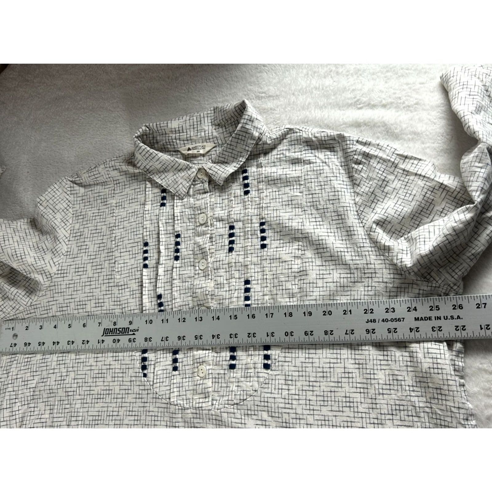 Vintage Marketplace Handwork of India Womens Cotton Pintuck Button Down Tunic Top 2X Size XXL / US 16-18 / IT 52-54 - 7 Thumbnail