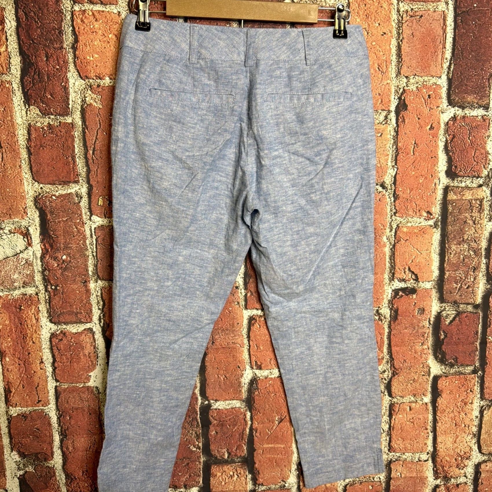 Avenue NYC 7th Avenue Linen Blend Crop Pants Womens 0 Straight Leg Belted Pockets Blue Size 25" / US 0 / IT 36 - 3 Thumbnail