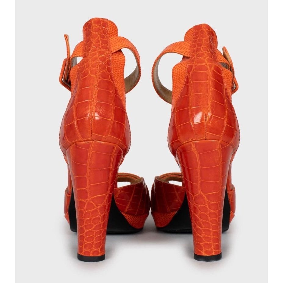 Hermes Hermès Orange Embossed Leather High Heels EU 38.5 Size US 7.5 / IT 37.5 - 4 Thumbnail