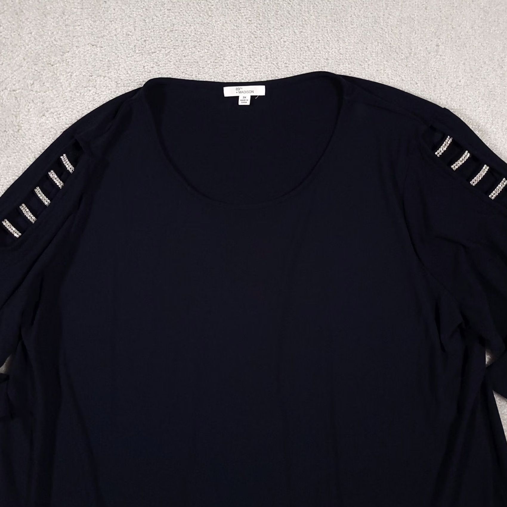 Vintage 89th + Madison Shirt Women's 3X Plus Navy Blue Rhinestone Shoulder Blouse Size XXL / US 16-18 / IT 52-54 - 3 Thumbnail