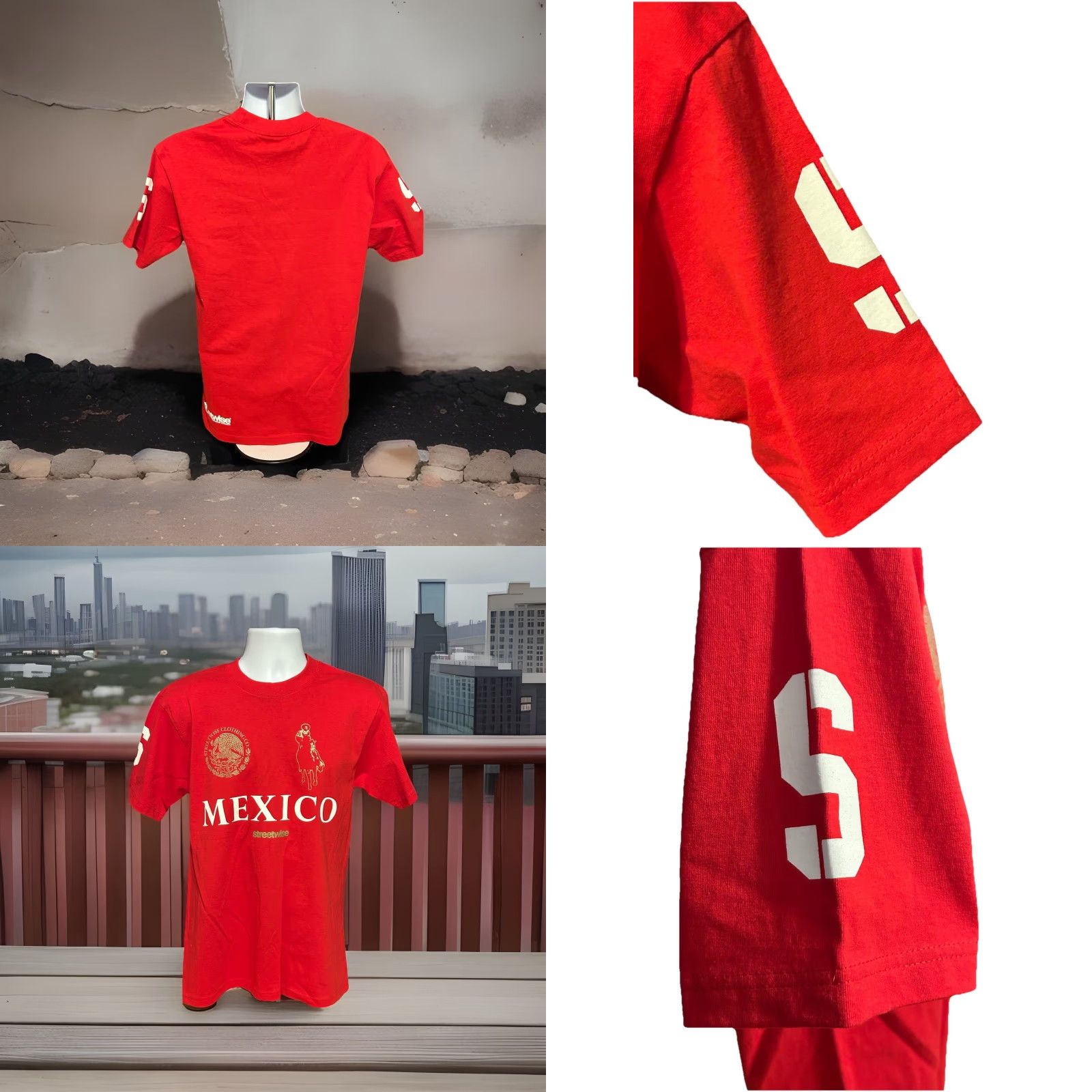 Vintage Streetwise Mexico Narco Shirt Men M Red Short Sleeve NWT USA Activewear Short Sleeve Crew Neck Logo Print Boys? Mens Size US M / EU 48-50 / 2 - 8 Thumbnail