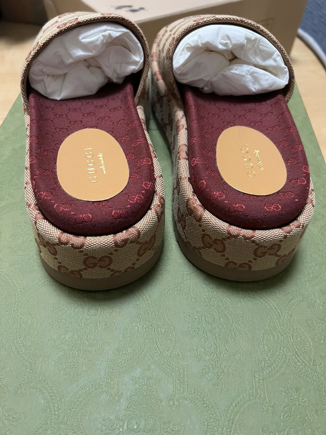 Gucci GUCCI Canvas GG Monogram Angelina Platform Slide Sandals Size US 7 / IT 37 - 6 Thumbnail