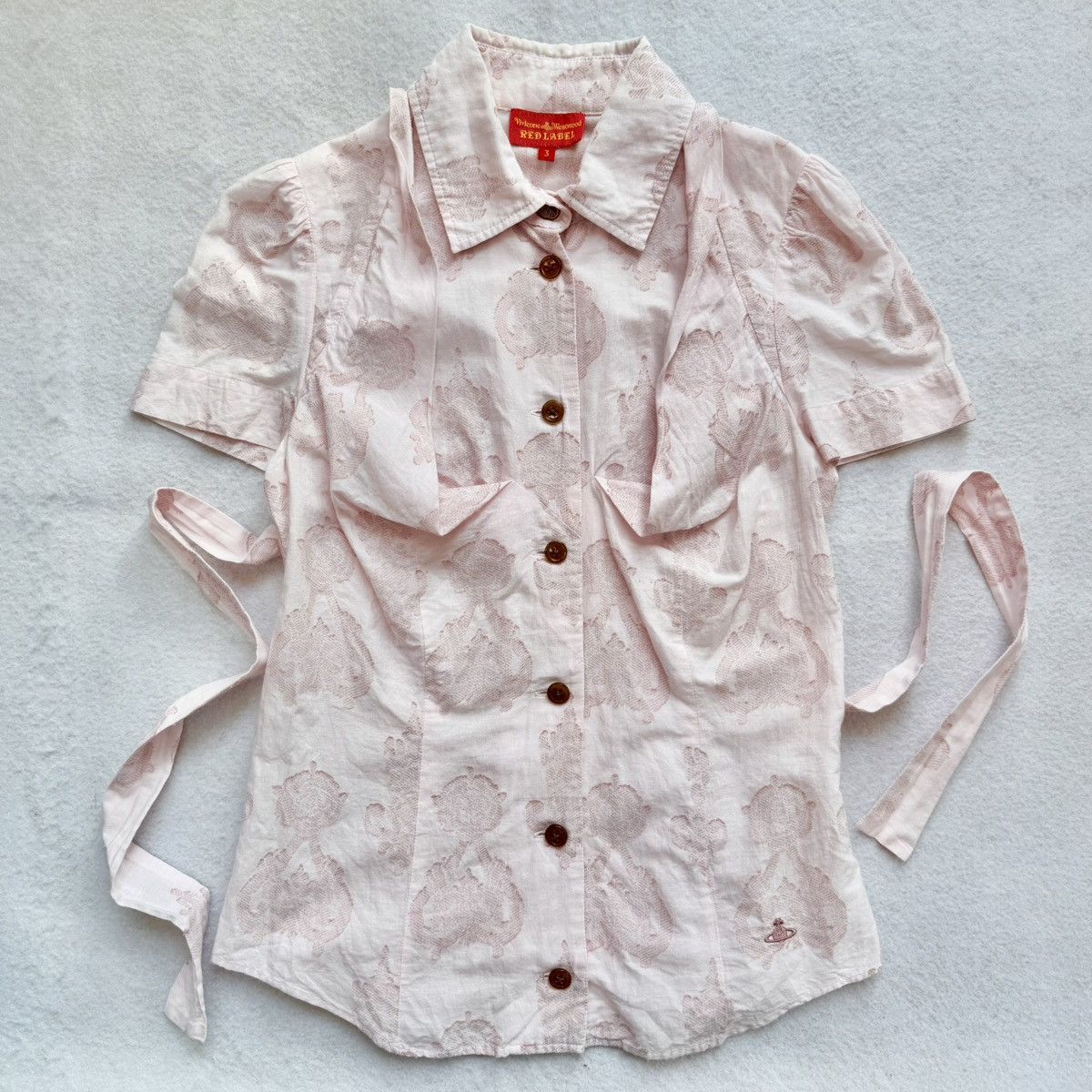 Vivienne Westwood 2000s Vivienne Westwood Red Label Blush Jacquard Tie Blouse Size S / US 4 / IT 40 - 1 Thumbnail