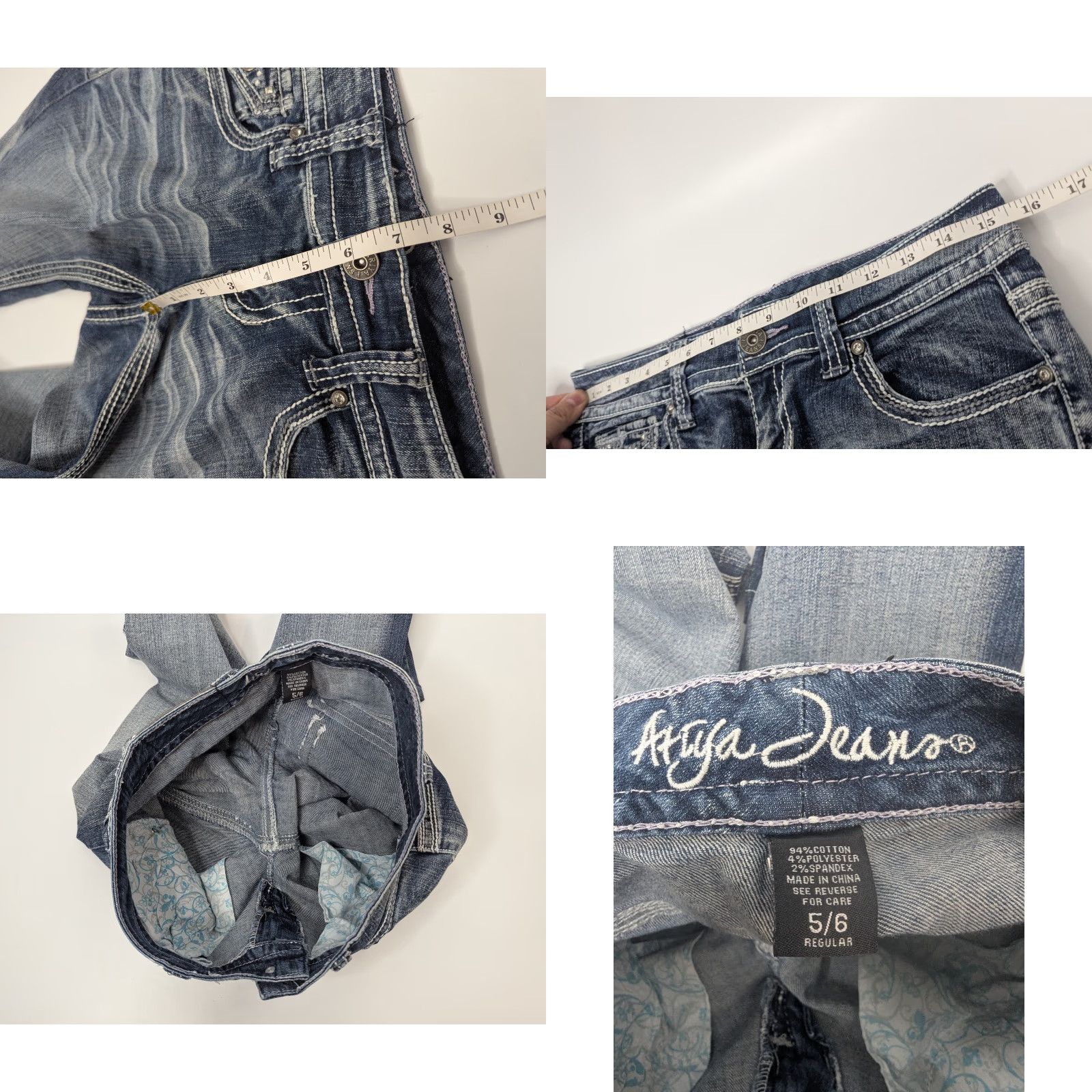Denime Ariya Jeans Women's Jeans Blue Denim 5/6 Flared Hem 28 in Inseam Cotton Stretch Embroidered Button Zip Pockets Flap Modern Classic Body Womens Size 27" / US 4 / IT 40 - 8 Thumbnail