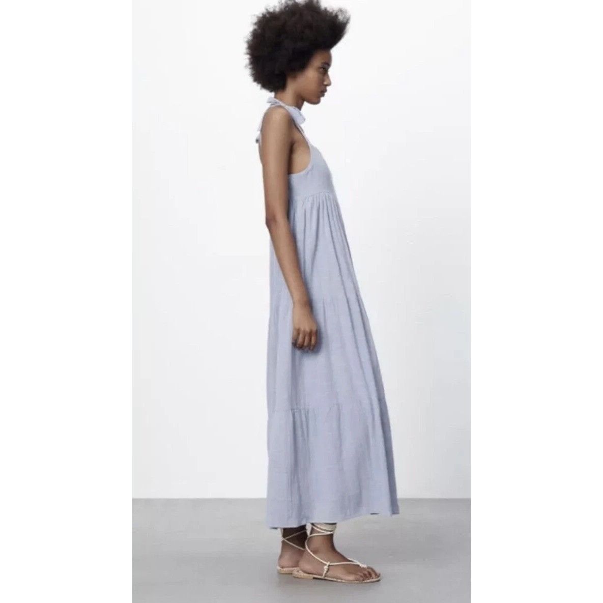 Zara Zara Blue Tie-Strap Tiered Maxi Dress With Smocked Back Size S / US 4 / IT 40 - 3 Thumbnail
