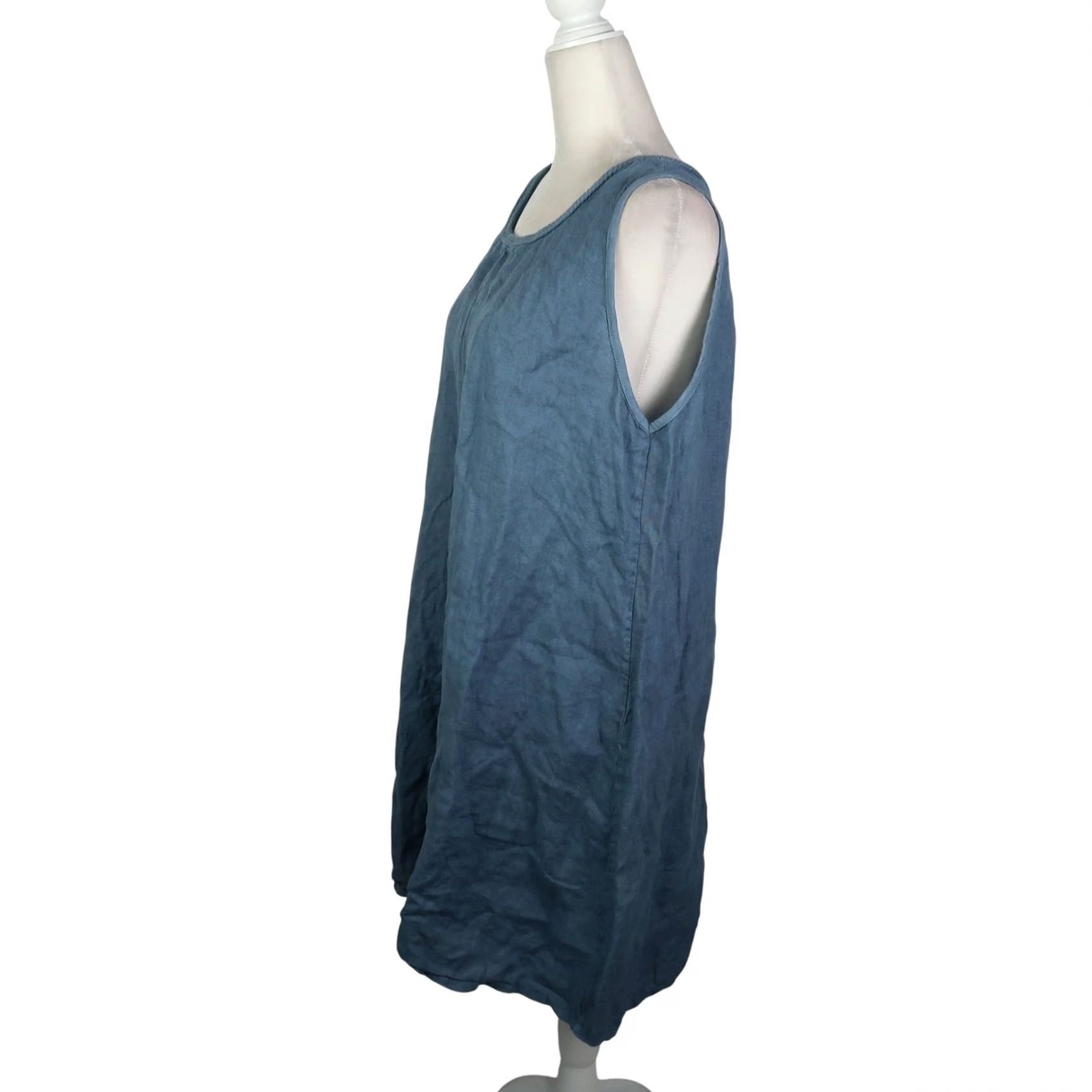 Vintage VINTAGE Puro Lino Blue Linen Mini Dress Sleeveless Bohemian L Size L / US 10 / IT 46 - 3 Thumbnail