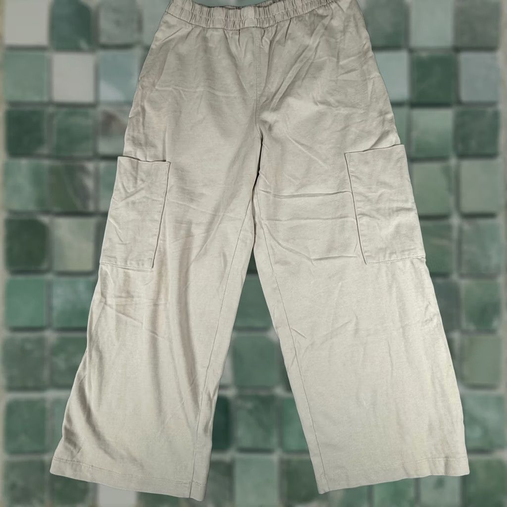Zara ZARA Cargo Pants Womens Beige Wide-Leg Elastic Waist Casual Relaxed Fit Boho Pants - Zara Ladies Knit Cotton Size 36" / US 14 / IT 50 - 1 Thumbnail