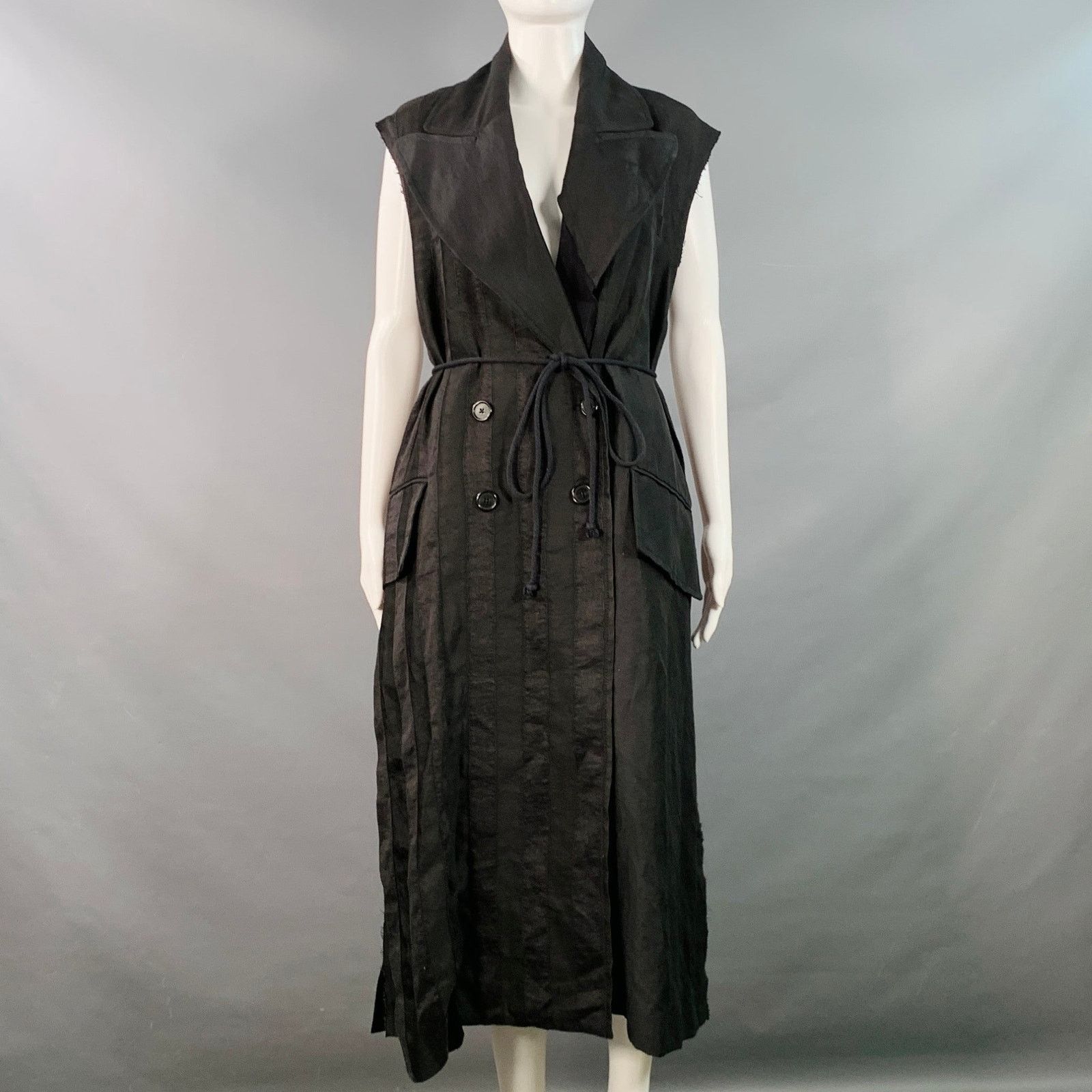 Ann Demeulemeester ANN DEMEULEMEESTER S Black Linen Blend Layered Trench Coat Size XS / US 0-2 / IT 36-38 - 3 Thumbnail
